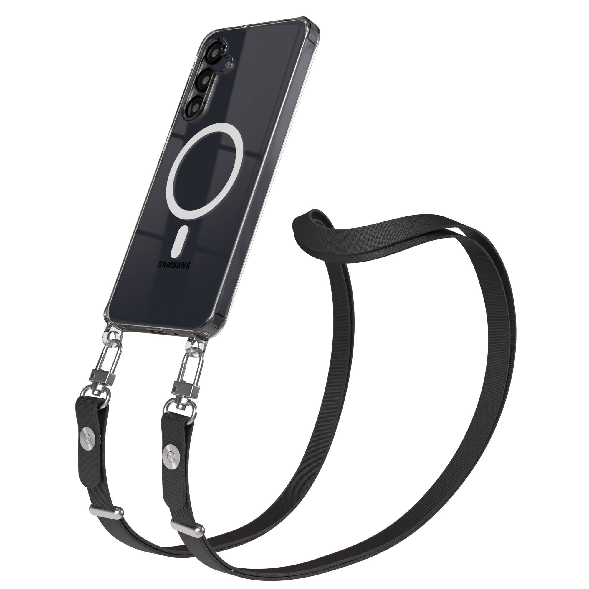 Samsung Galaxy A16 MagSafe Hülle mit magnetischer Crossbody Handykette im Set #farbe_schwarz-magsafe-funktion-mit-magsafe