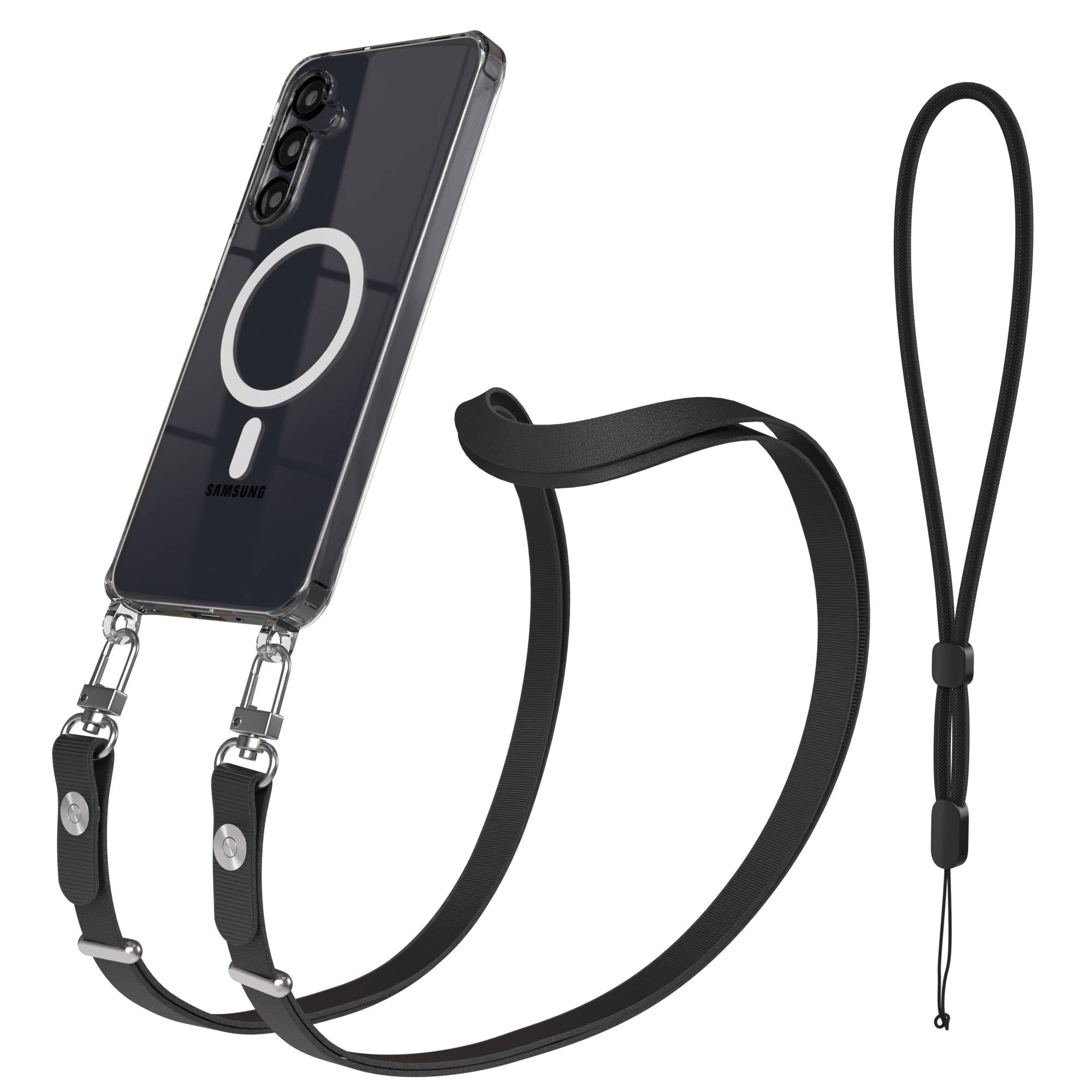 Samsung Galaxy A16 MagSafe Hülle mit magnetischer Crossbody Handykette im Set #farbe_schwarz-magsafe-funktion-mit-magsafe