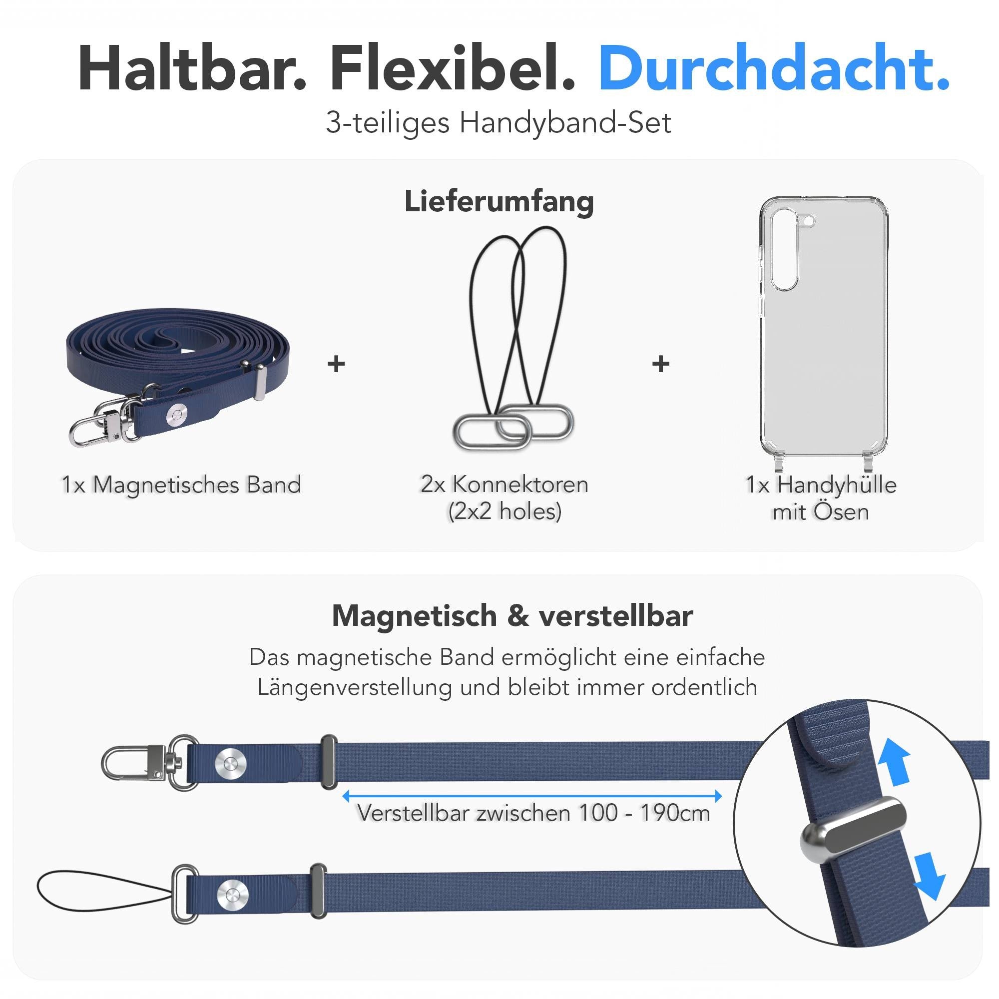 Samsung Galaxy S23 Schutzhülle mit magnetisch verstellbarem Crossbody-Umhängeband