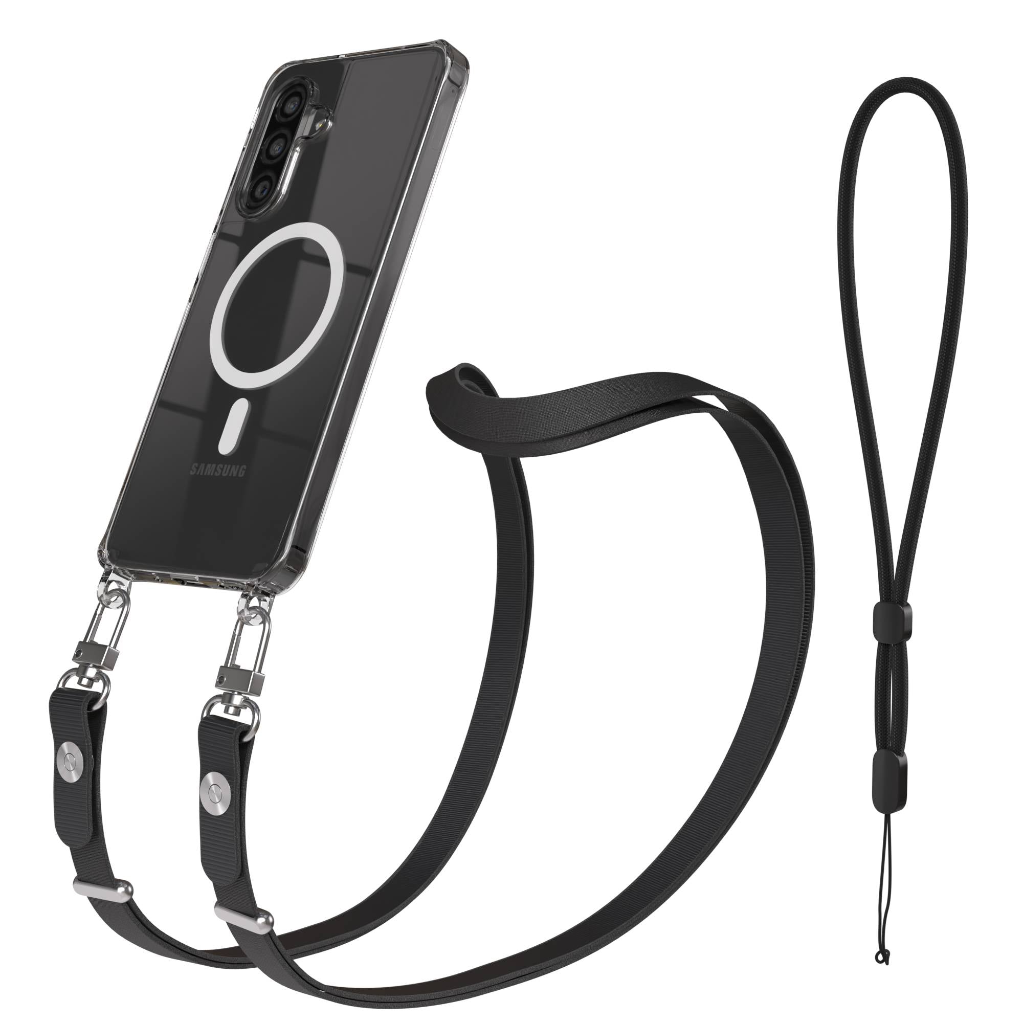 Samsung Galaxy A26 MagSafe Hülle mit magnetischem Crossbody-Umhängegurt Set #farbe_schwarz-magsafe-funktion-mit-magsafe