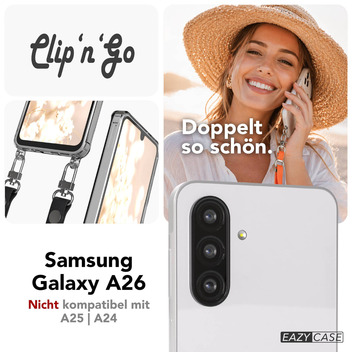 Samsung Galaxy A26 MagSafe Hülle mit magnetischem Crossbody-Umhängegurt Set #farbe_schwarz-magsafe-funktion-mit-magsafe