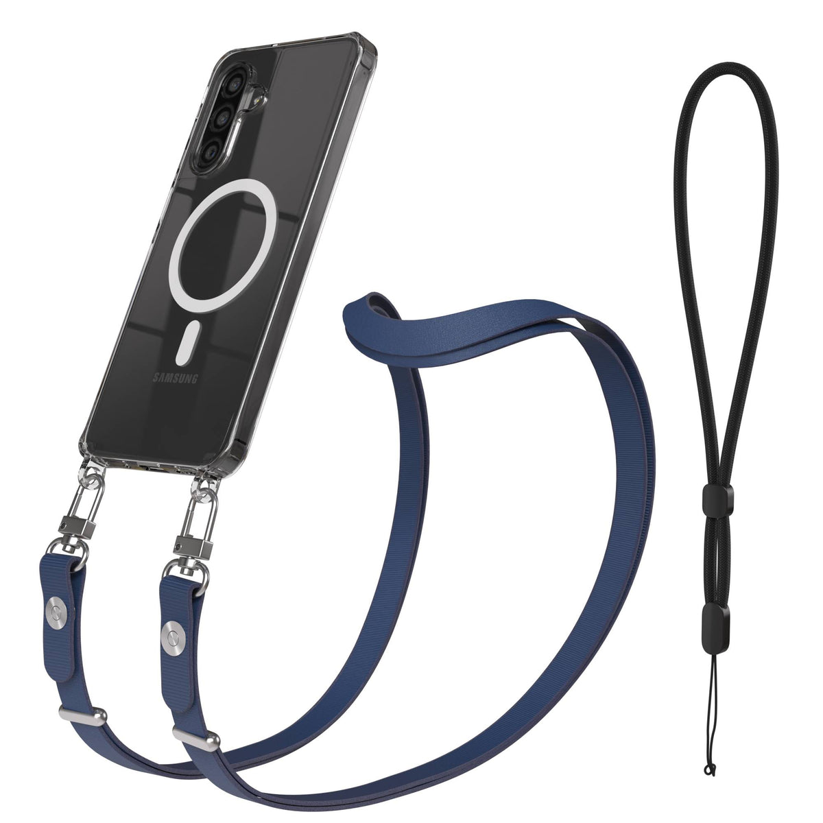 Samsung Galaxy A26 MagSafe Hülle mit magnetischem Crossbody-Umhängegurt Set #farbe_blau-magsafe-funktion-mit-magsafe