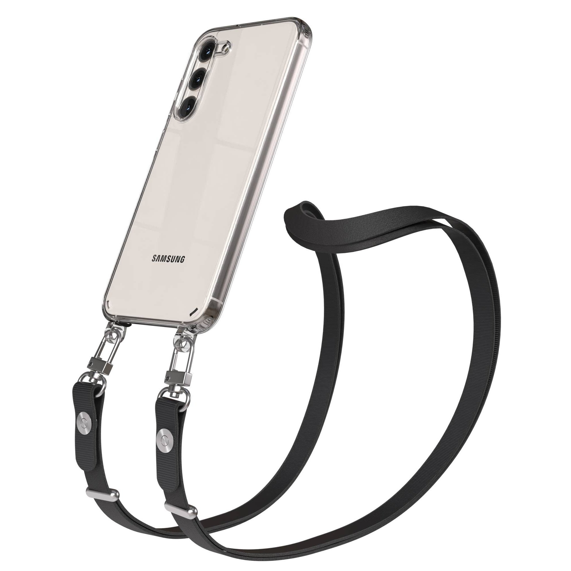 Samsung Galaxy S23 Plus Schutzhülle mit magnetisch verstellbarem Crossbody-Umhängeband #farbe_schwarz