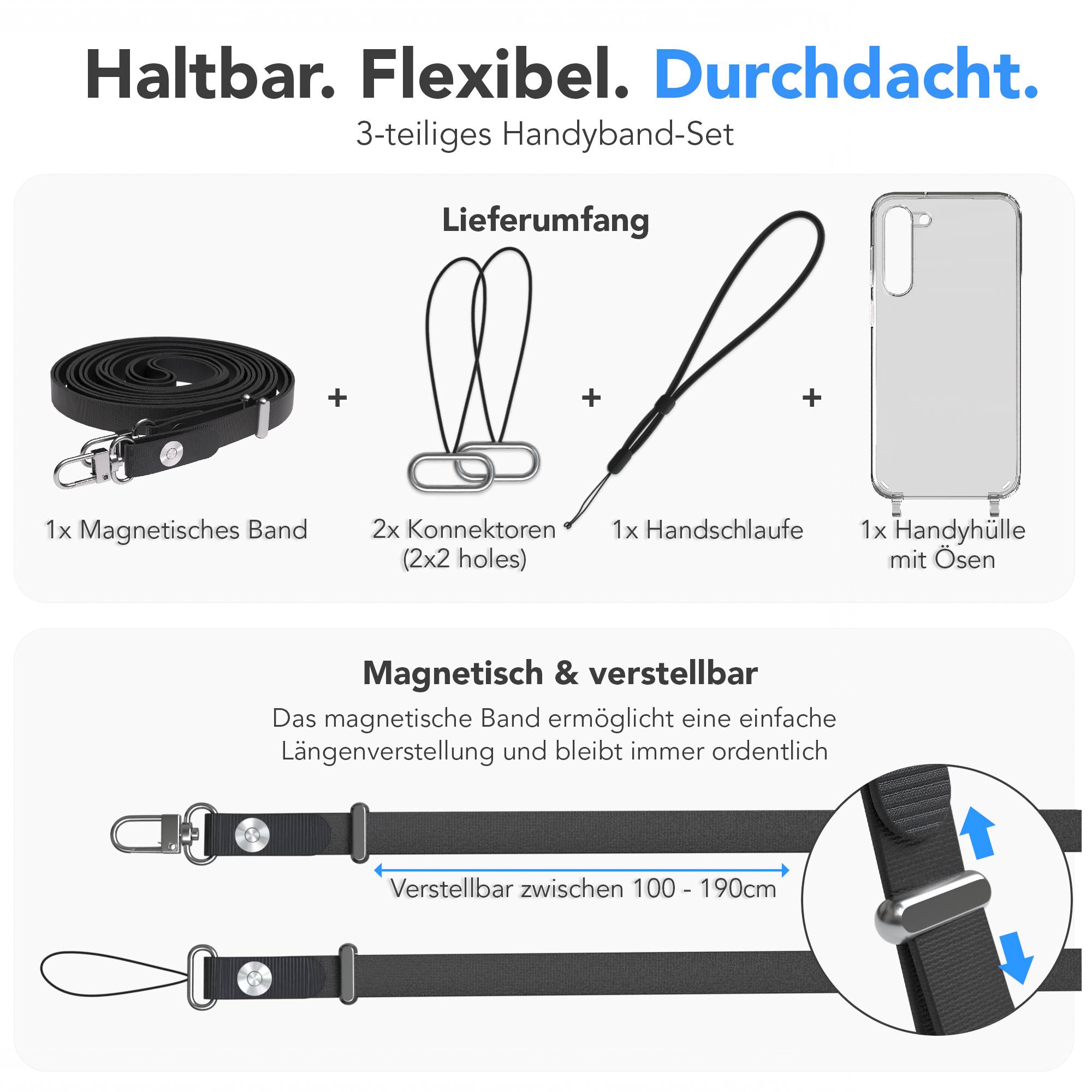 Samsung Galaxy S23 Plus Schutzhülle mit magnetisch verstellbarem Crossbody-Umhängeband