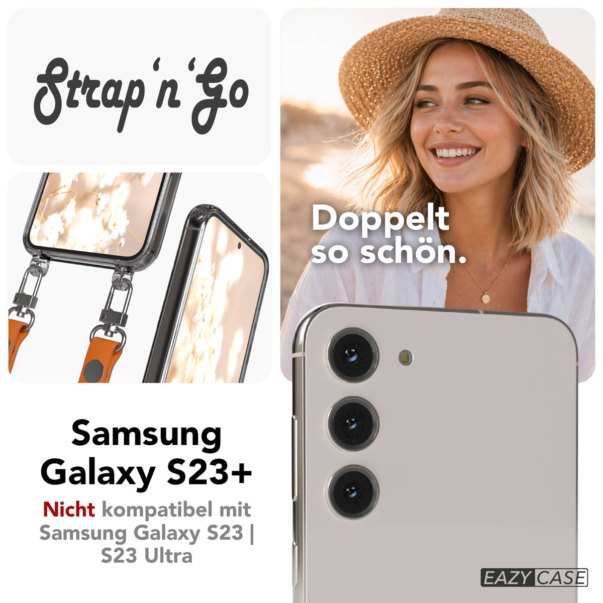 Samsung Galaxy S23 Plus Schutzhülle mit magnetisch verstellbarem Crossbody-Umhängeband