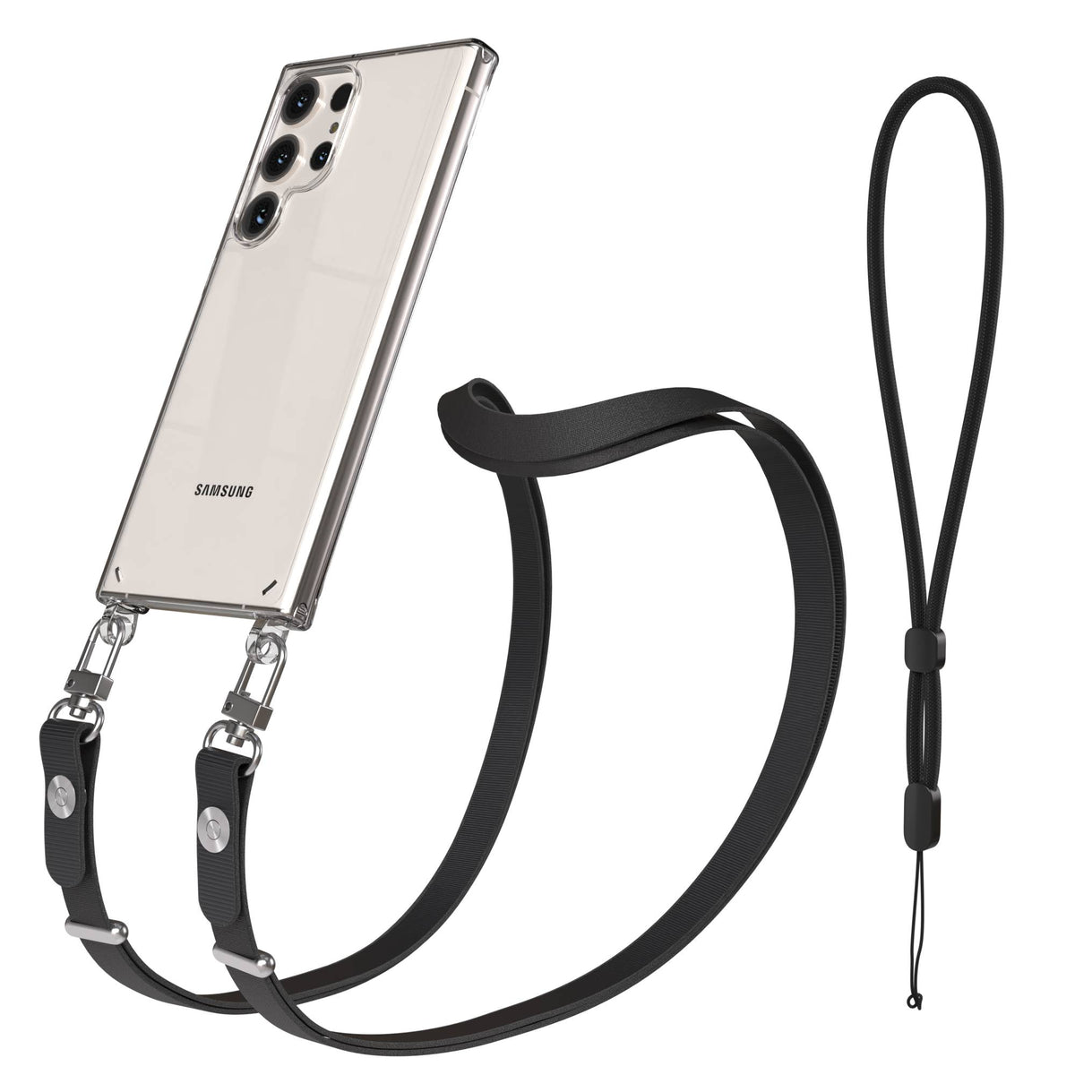 Samsung Galaxy S23 Ultra Schutzhülle mit magnetisch verstellbarem Crossbody-Umhängeband #farbe_schwarz