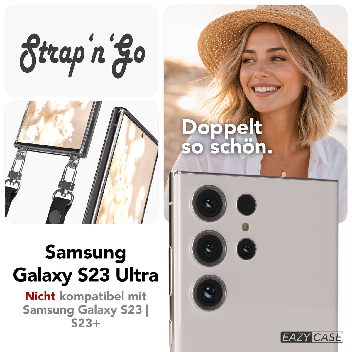 Samsung Galaxy S23 Ultra Schutzhülle mit magnetisch verstellbarem Crossbody-Umhängeband