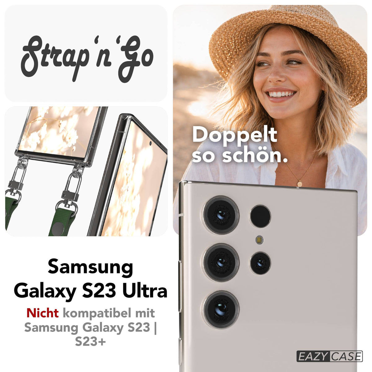 Samsung Galaxy S23 Ultra Schutzhülle mit magnetisch verstellbarem Crossbody-Umhängeband