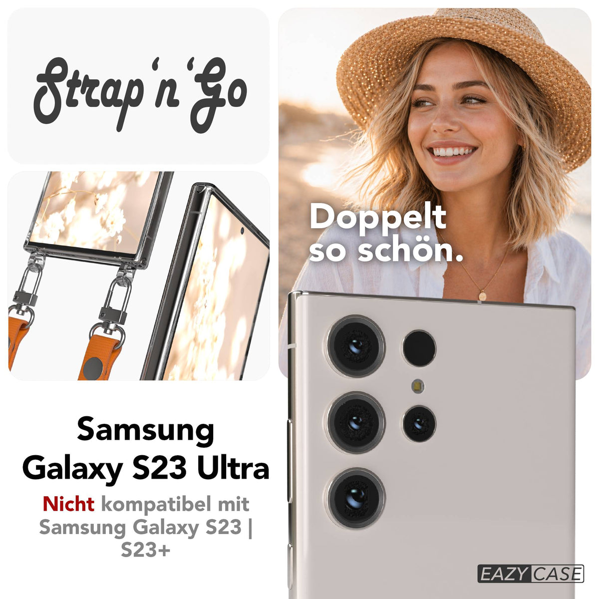 Samsung Galaxy S23 Ultra Schutzhülle mit magnetisch verstellbarem Crossbody-Umhängeband