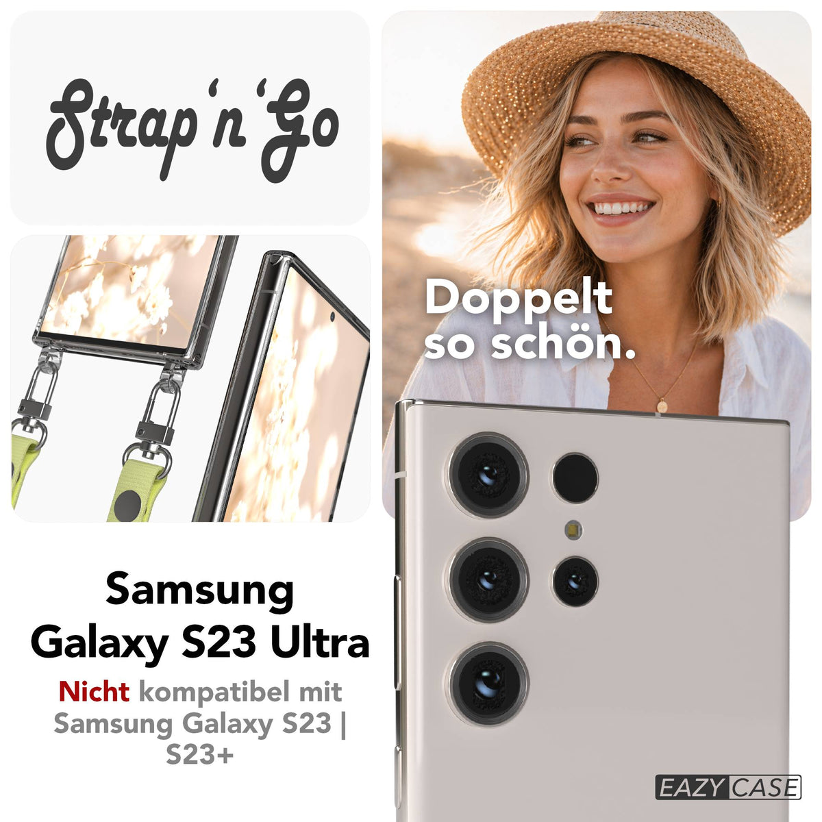 Samsung Galaxy S23 Ultra Schutzhülle mit magnetisch verstellbarem Crossbody-Umhängeband