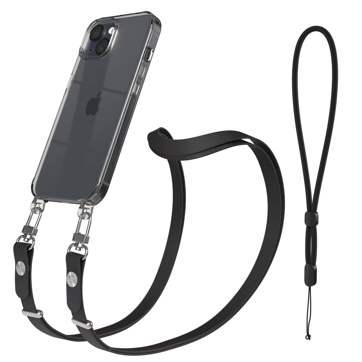 Apple iPhone 15 MagSafe Hülle mit magnetischem Crossbody-Umhängegurt Set #farbe_schwarz-magsafe-funktion-ohne-magsafe