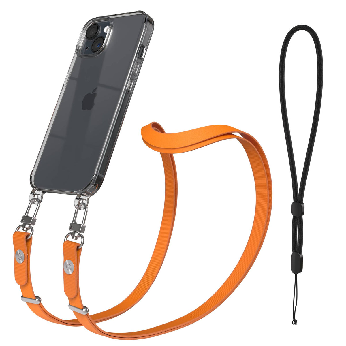Apple iPhone 15 MagSafe Hülle mit magnetischem Crossbody-Umhängegurt Set #farbe_orange-magsafe-funktion-ohne-magsafe