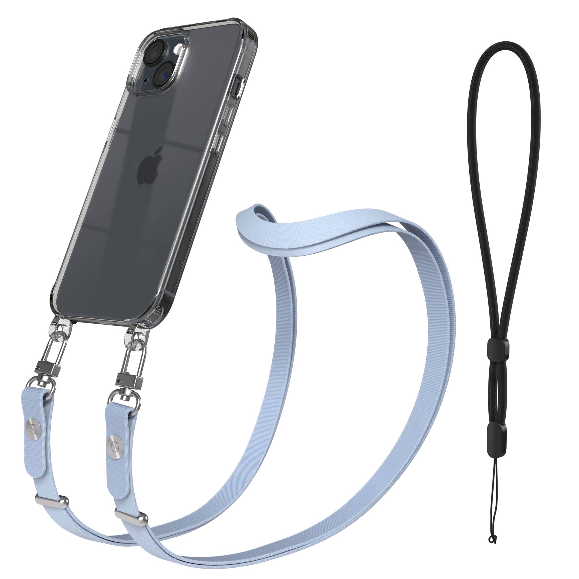 Apple iPhone 15 MagSafe Hülle mit magnetischem Crossbody-Umhängegurt Set #farbe_hellblau-magsafe-funktion-ohne-magsafe