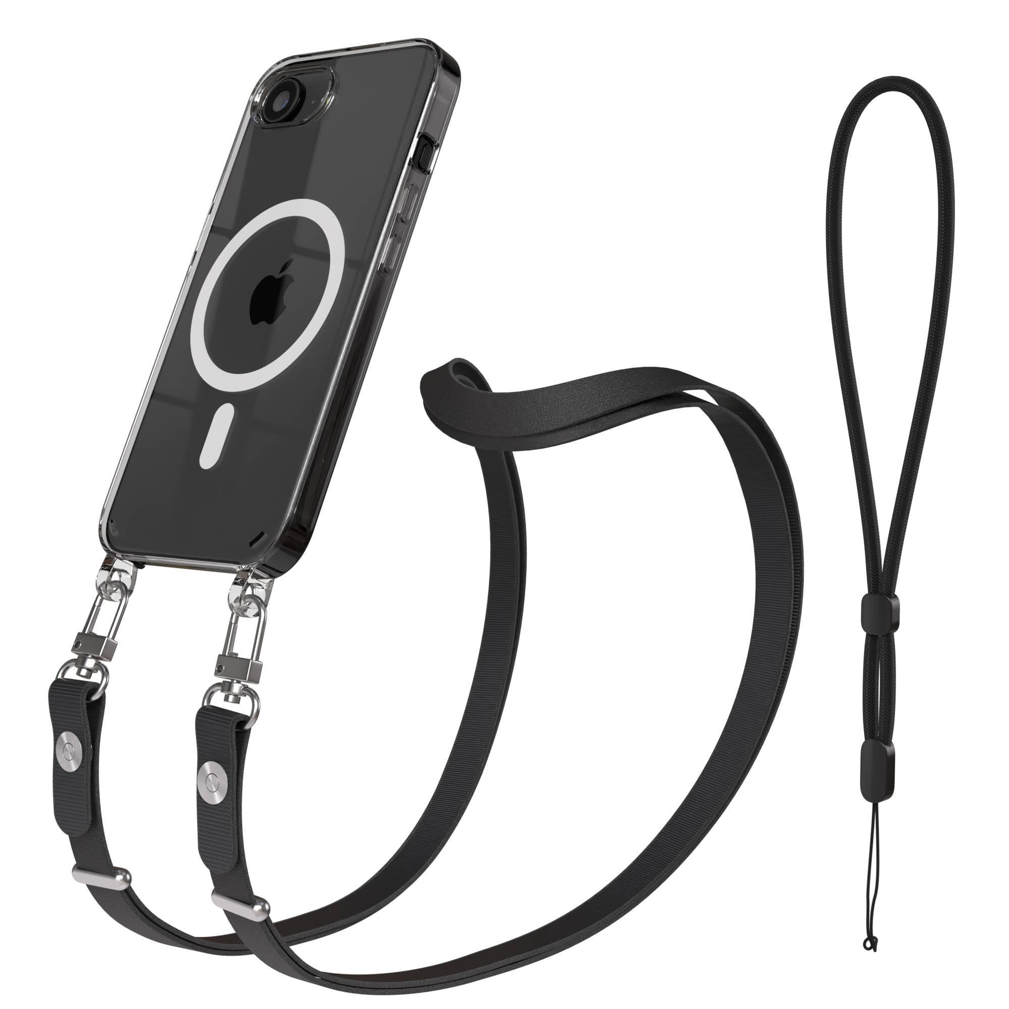 Apple iPhone 16e MagSafe Hülle mit magnetischem Crossbody-Umhängegurt-Set #farbe_schwarz-magsafe-funktion-mit-magsafe