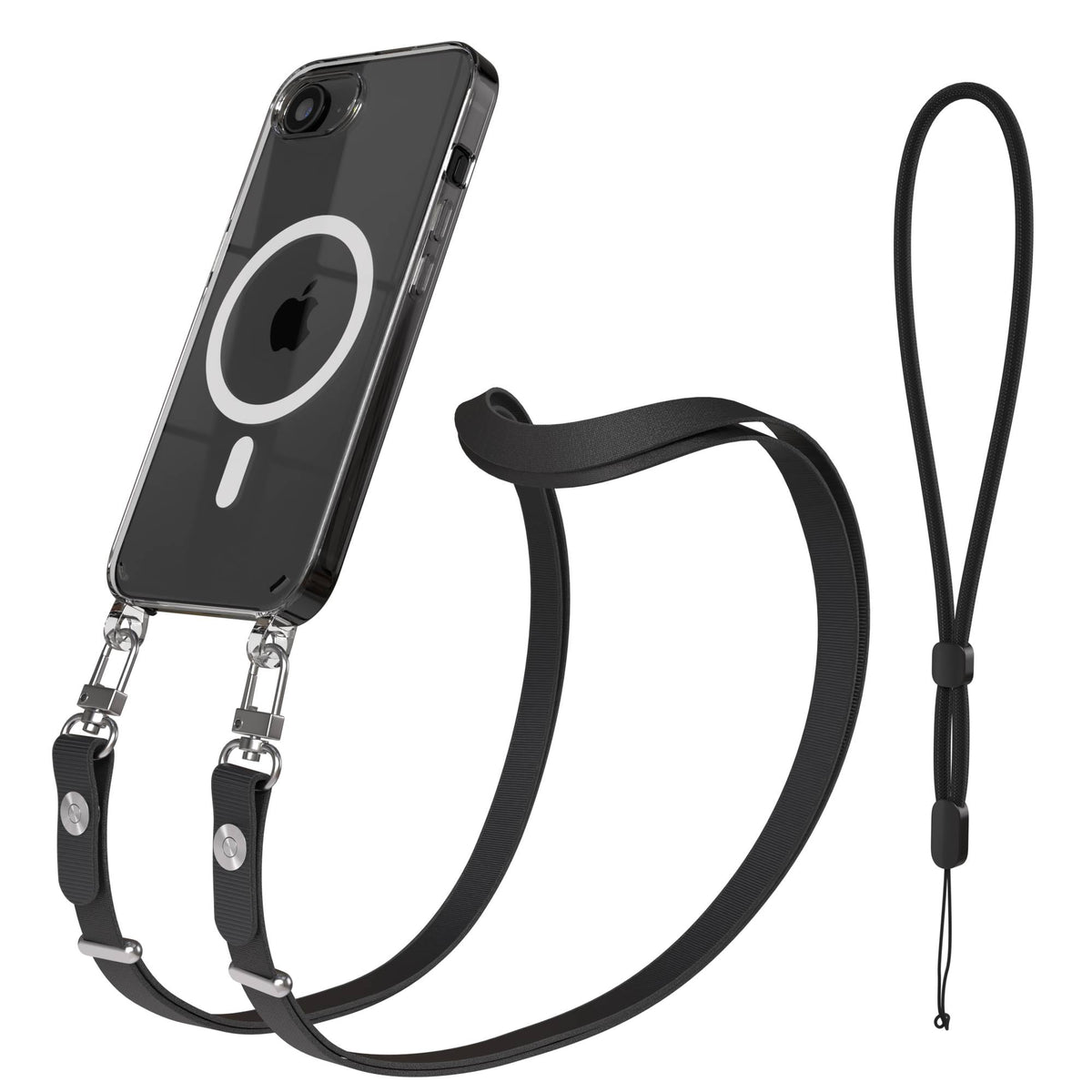 Apple iPhone 16e MagSafe Hülle mit magnetischem Crossbody-Umhängegurt-Set #farbe_schwarz-magsafe-funktion-mit-magsafe