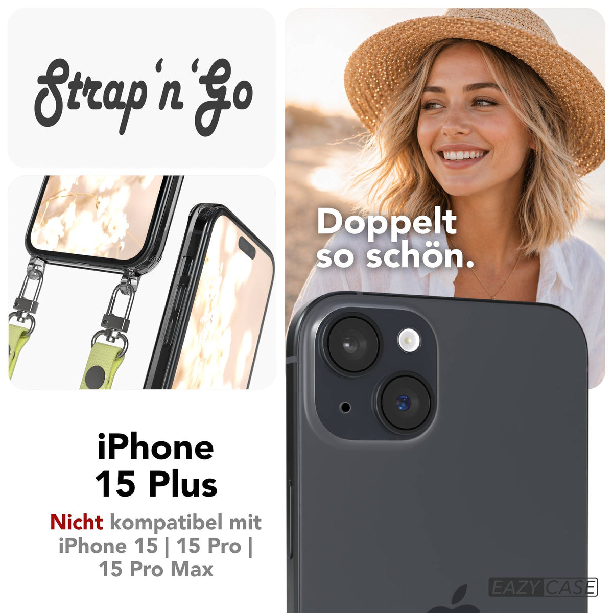iPhone 15 Plus MagSafe Hülle mit magnetischem Crossbody-Umhängeband #farbe_gelb-magsafe-funktion-ohne-magsafe
