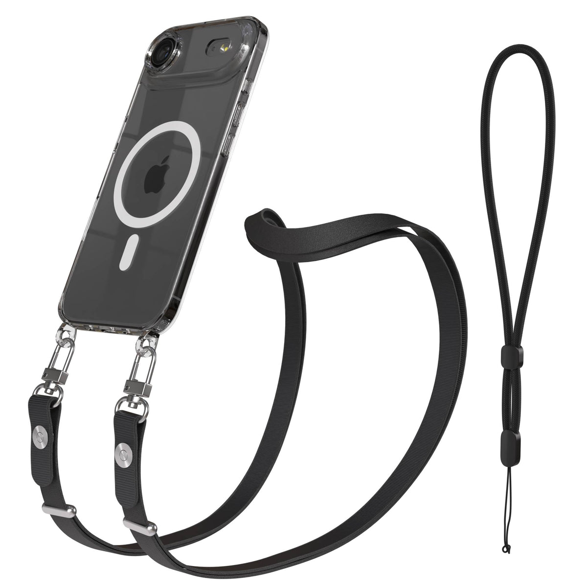 iPhone Air MagSafe Hülle mit magnetischem Crossbody-Umhängeband als Set #farbe_schwarz-magsafe-funktion-mit-magsafe