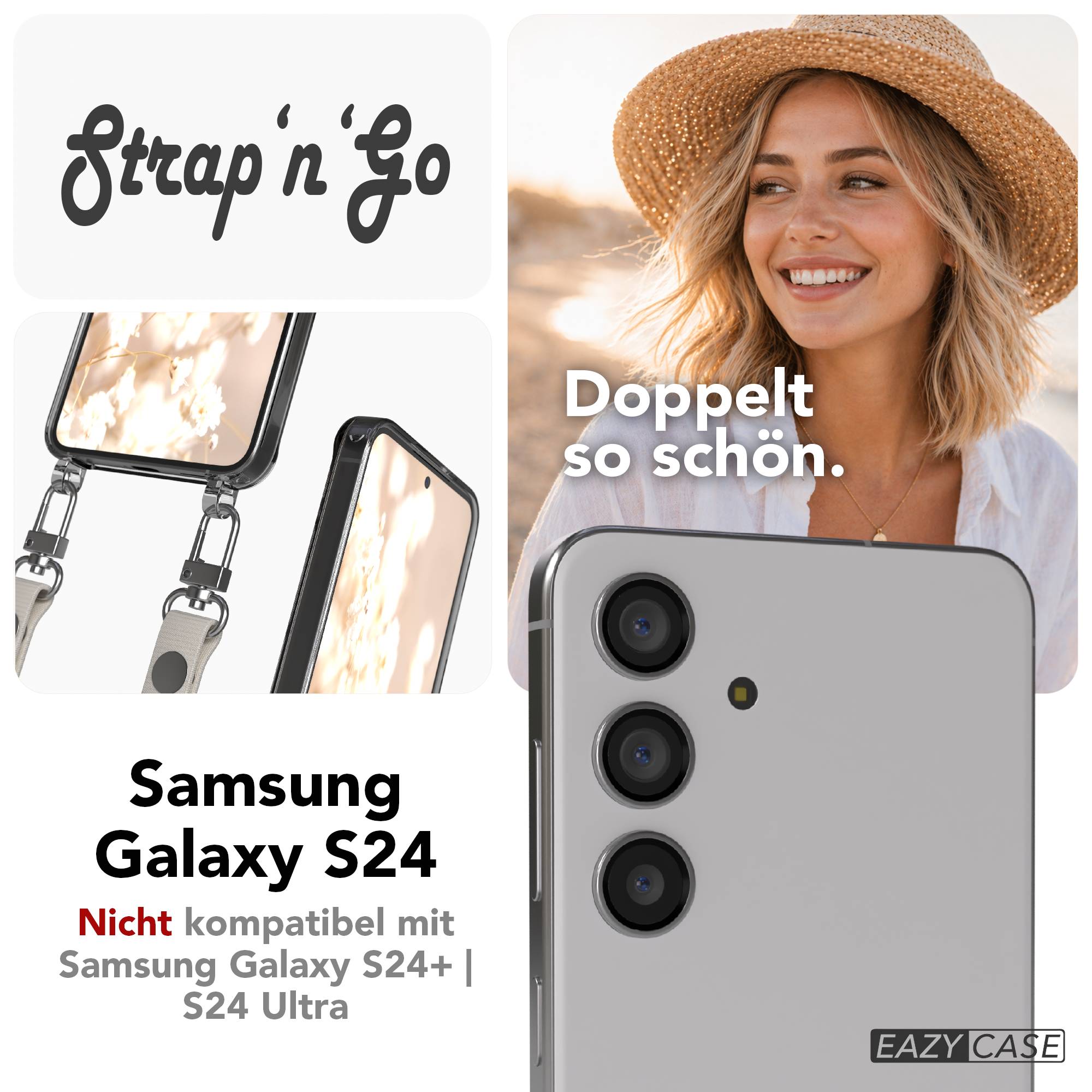 Samsung Galaxy S24 MagSafe Schutzhülle mit magnetischer Crossbody Handykette #farbe_taupe-magsafe-funktion-mit-magsafe