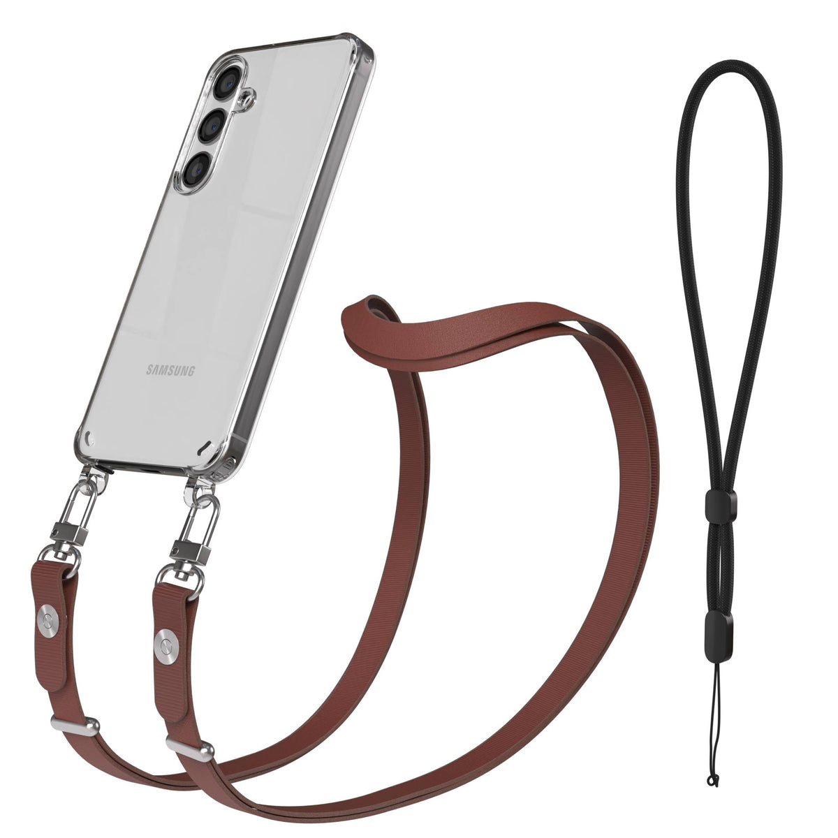 Samsung Galaxy S24 MagSafe Schutzhülle mit magnetischer Crossbody Handykette #farbe_braun-magsafe-funktion-ohne-magsafe