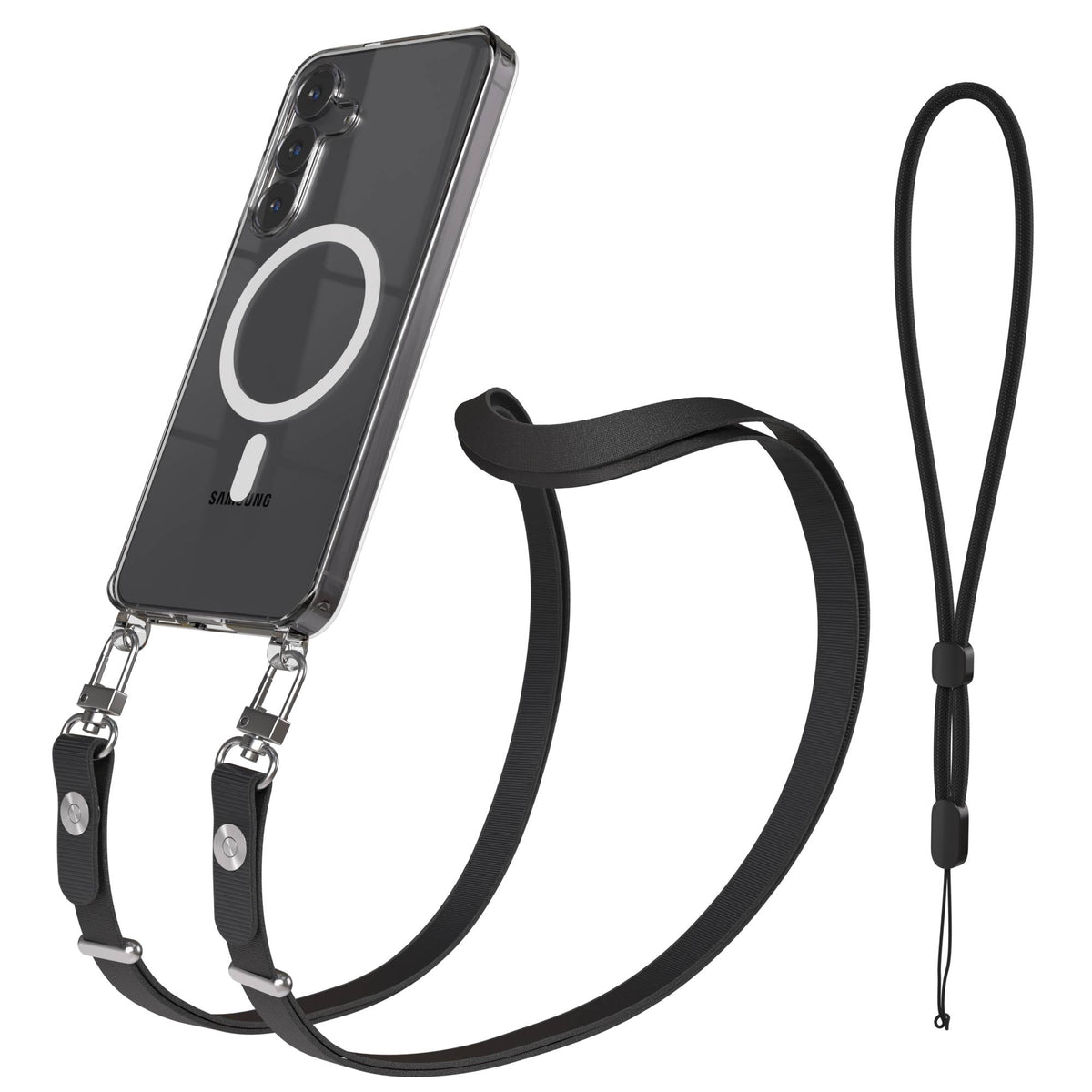 Samsung Galaxy S25 FE MagSafe Hülle mit magnetischer Crossbody Handykette #farbe_schwarz-magsafe-funktion-mit-magsafe
