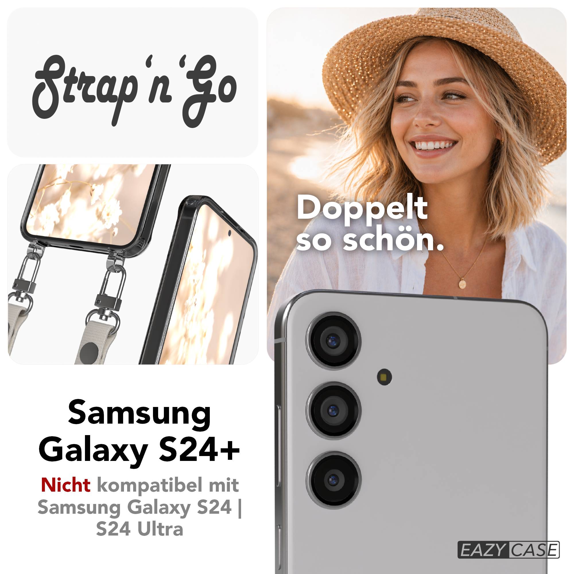 Samsung Galaxy S24 Plus MagSafe Hülle mit magnetischer Crossbody Handykette #farbe_taupe-magsafe-funktion-ohne-magsafe