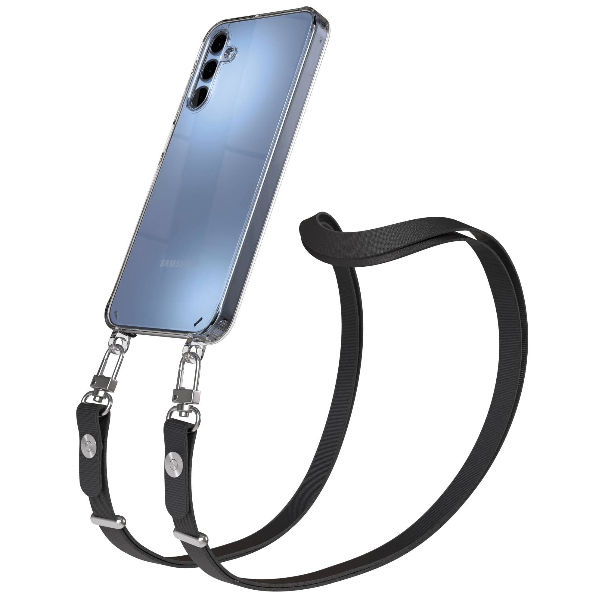 Samsung Galaxy A15 Schutzhülle mit magnetisch verstellbarem Crossbody Umhängeband #farbe_schwarz