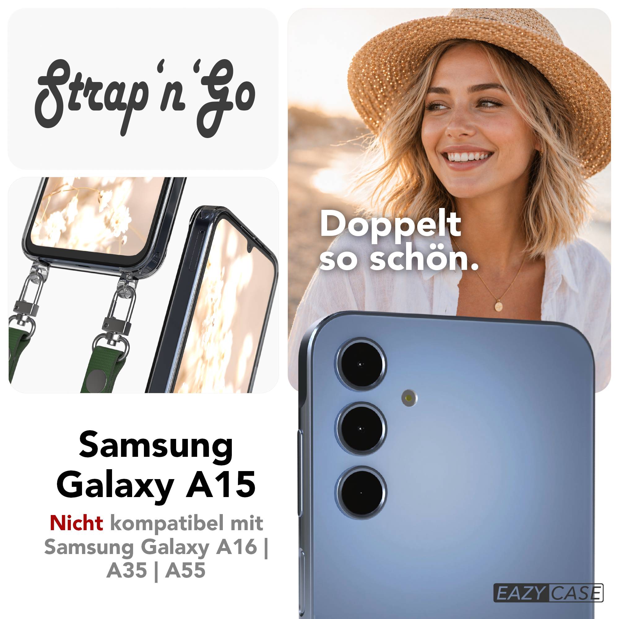 Samsung Galaxy A15 Schutzhülle mit magnetisch verstellbarem Crossbody Umhängeband