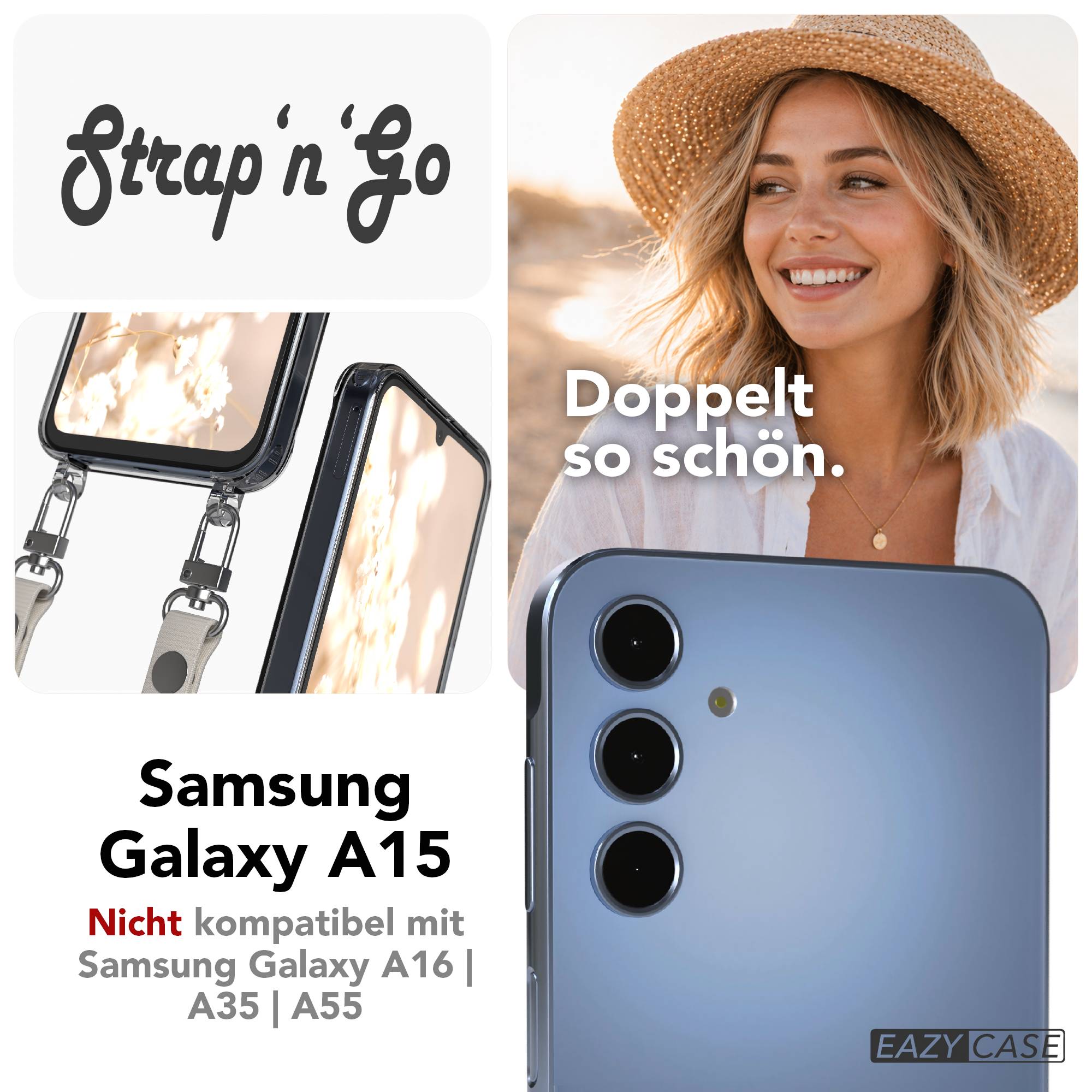 Samsung Galaxy A15 Schutzhülle mit magnetisch verstellbarem Crossbody Umhängeband