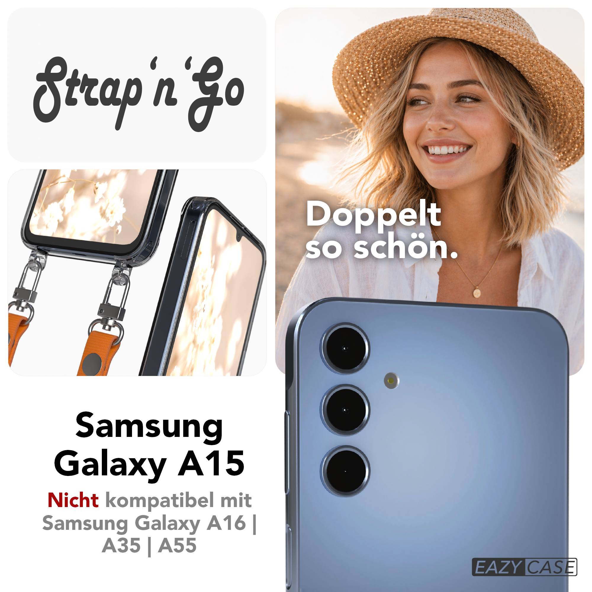 Samsung Galaxy A15 Schutzhülle mit magnetisch verstellbarem Crossbody Umhängeband