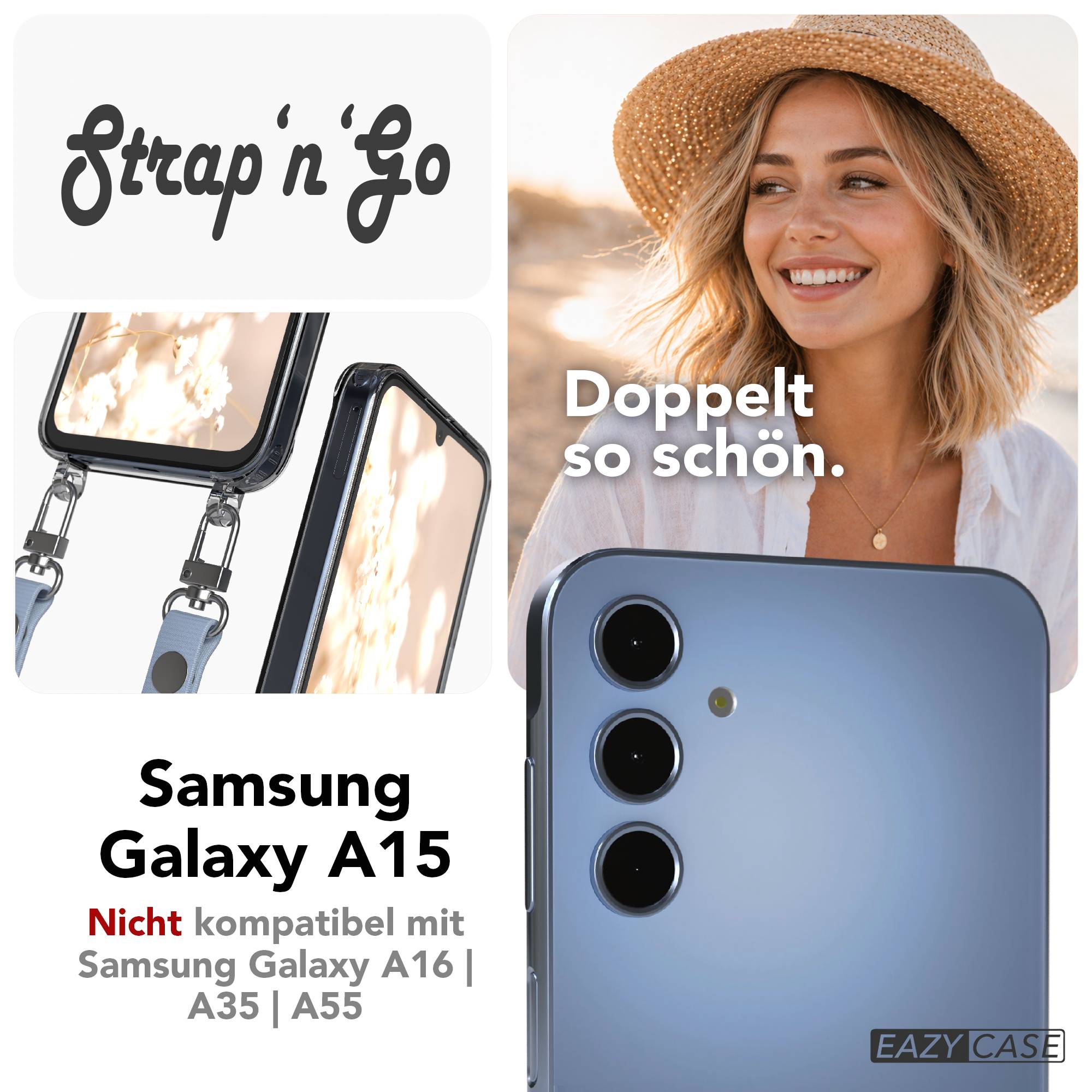 Samsung Galaxy A15 Schutzhülle mit magnetisch verstellbarem Crossbody Umhängeband