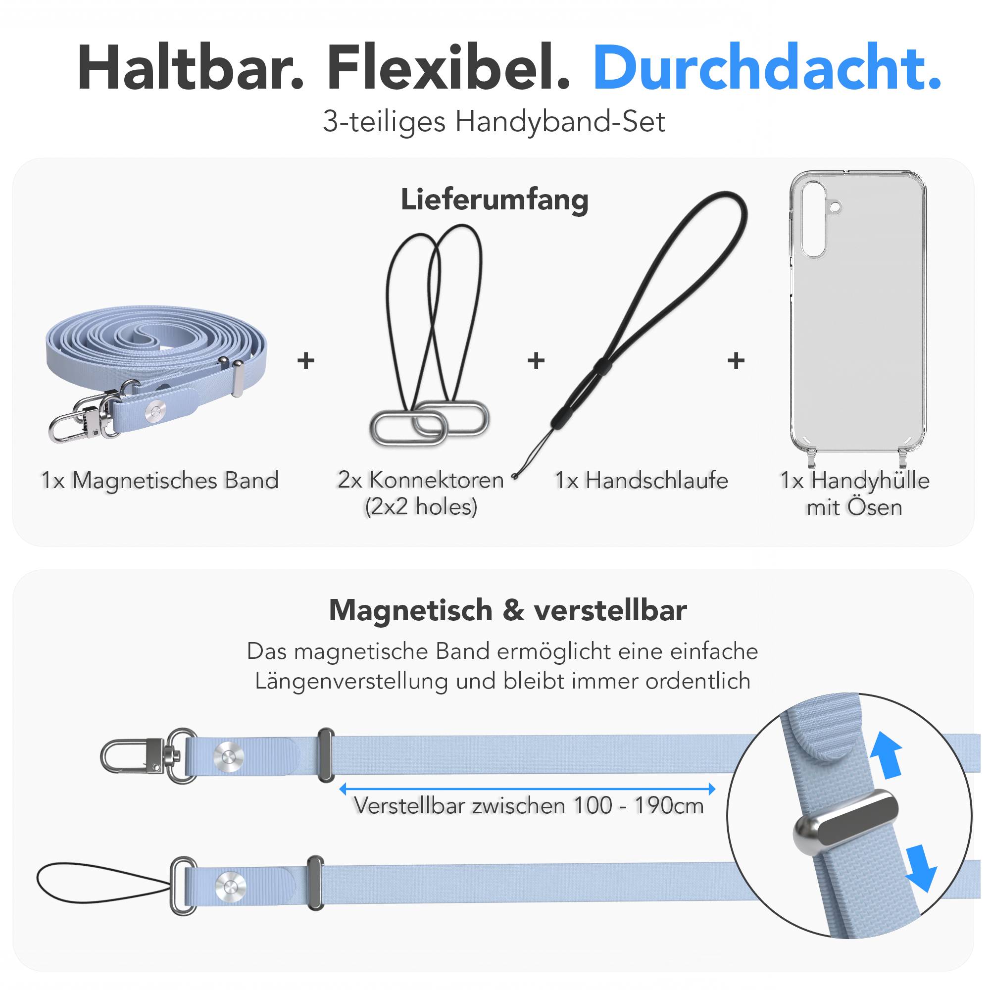 Samsung Galaxy A15 Schutzhülle mit magnetisch verstellbarem Crossbody Umhängeband