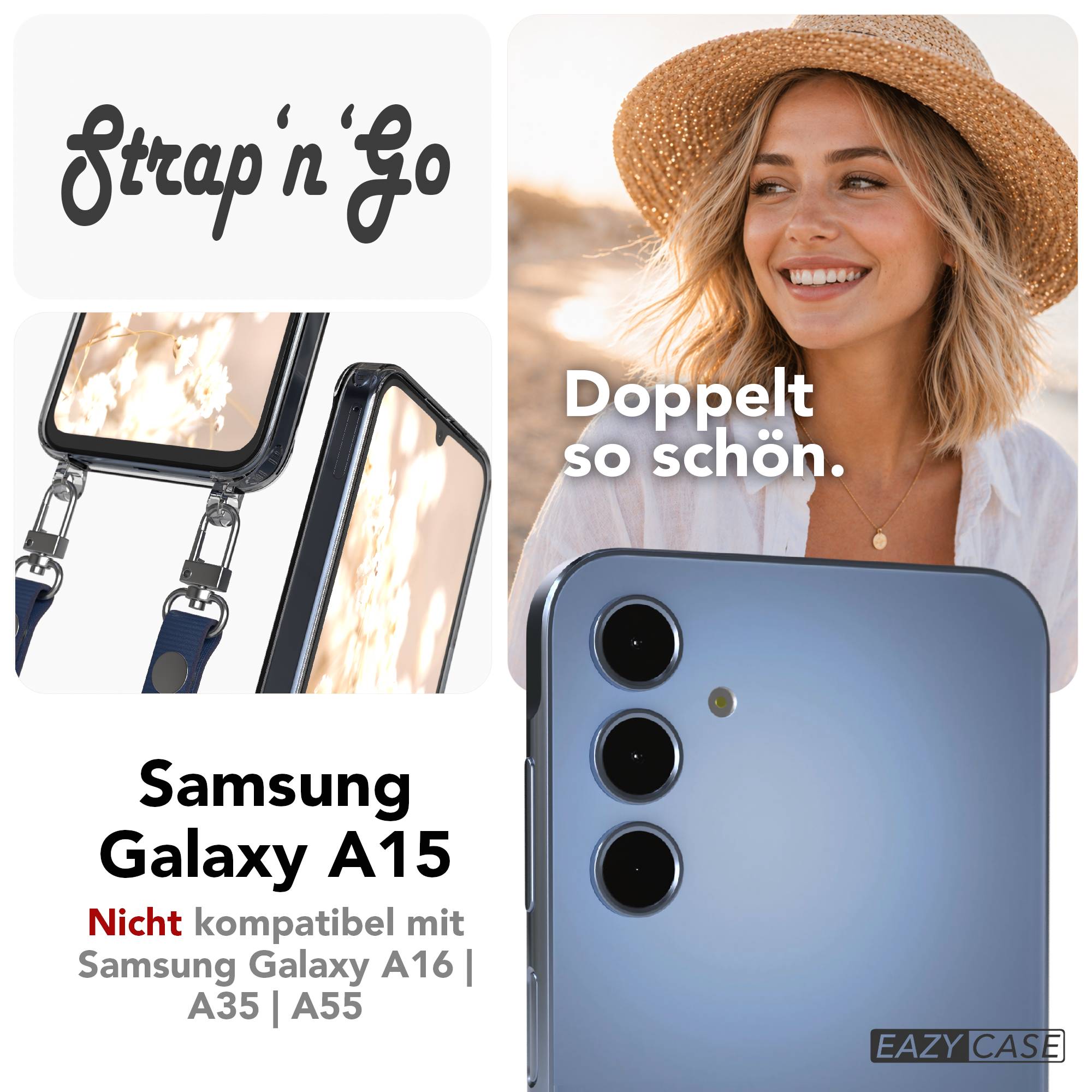 Samsung Galaxy A15 Schutzhülle mit magnetisch verstellbarem Crossbody Umhängeband
