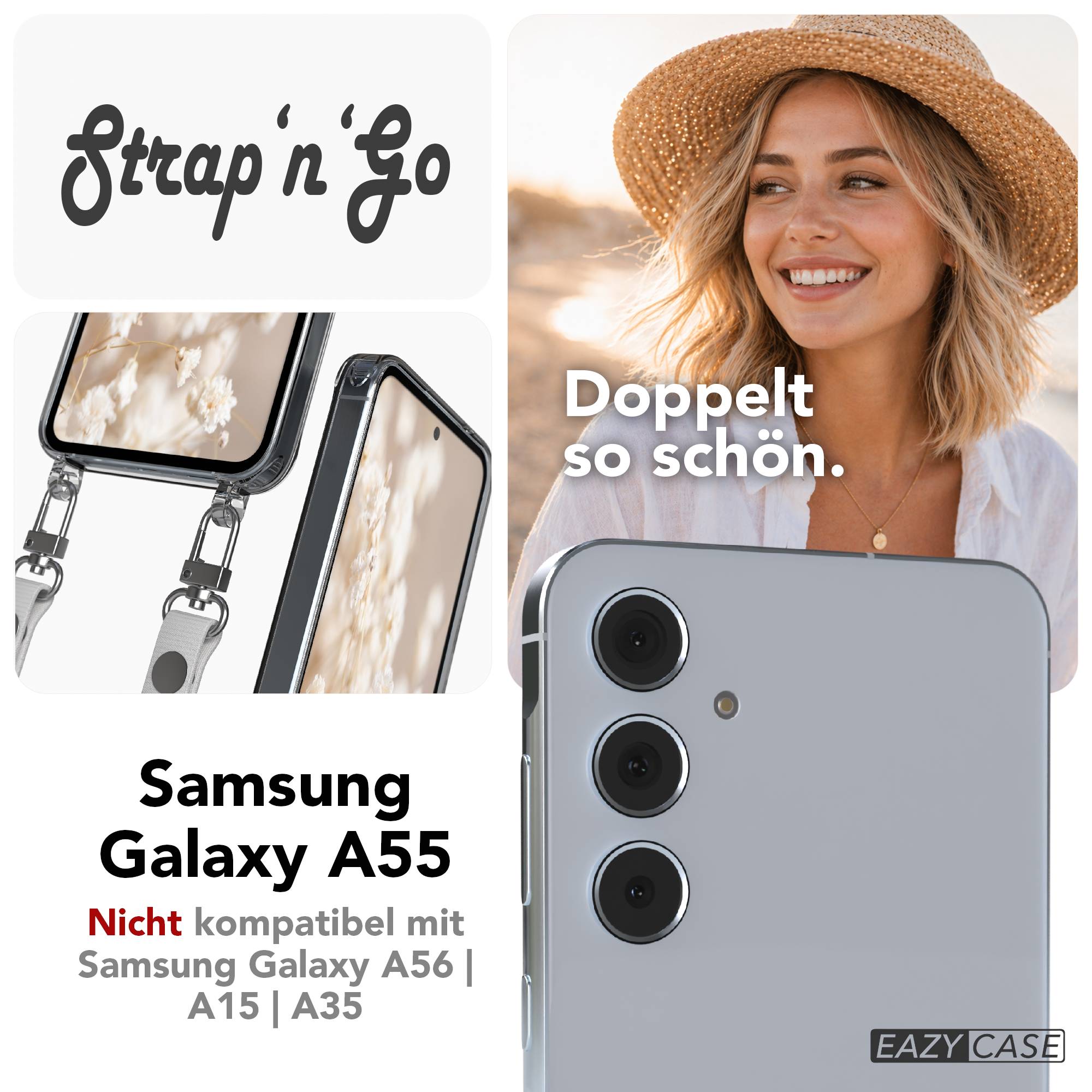 Samsung Galaxy A55 Schutzhülle mit magnetisch verstellbarem Crossbody-Umhängeband