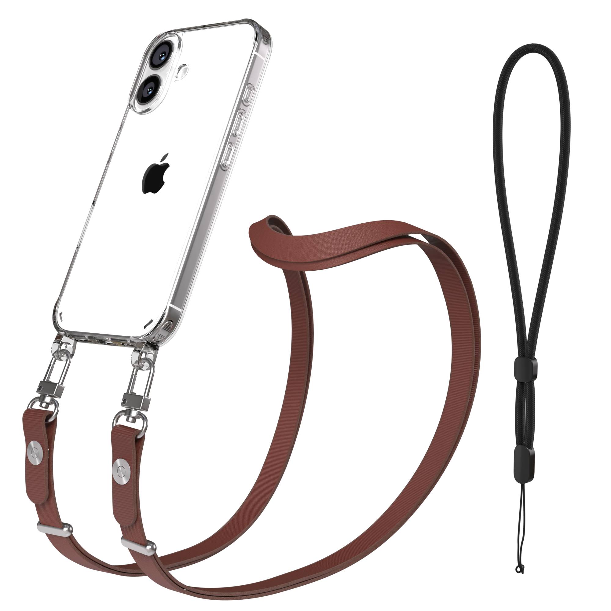 Apple iPhone 16 MagSafe Hülle mit magnetischer Crossbody Handykette Set #farbe_braun-magsafe-funktion-ohne-magsafe