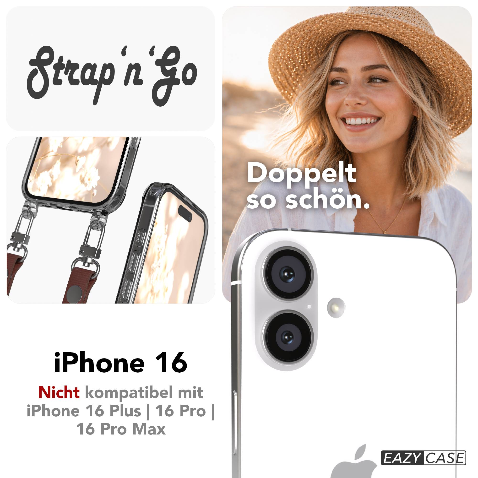 Apple iPhone 16 MagSafe Hülle mit magnetischer Crossbody Handykette Set #farbe_braun-magsafe-funktion-ohne-magsafe