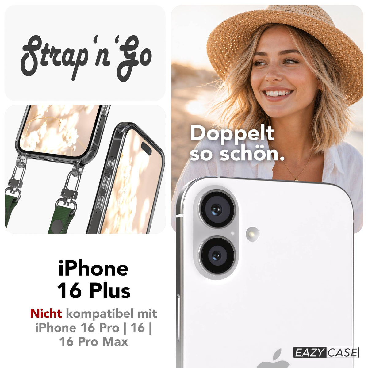 iPhone 16 Plus MagSafe Hülle mit magnetischem Crossbody-Umhängeband von EAZY CASE #farbe_grun-magsafe-funktion-ohne-magsafe