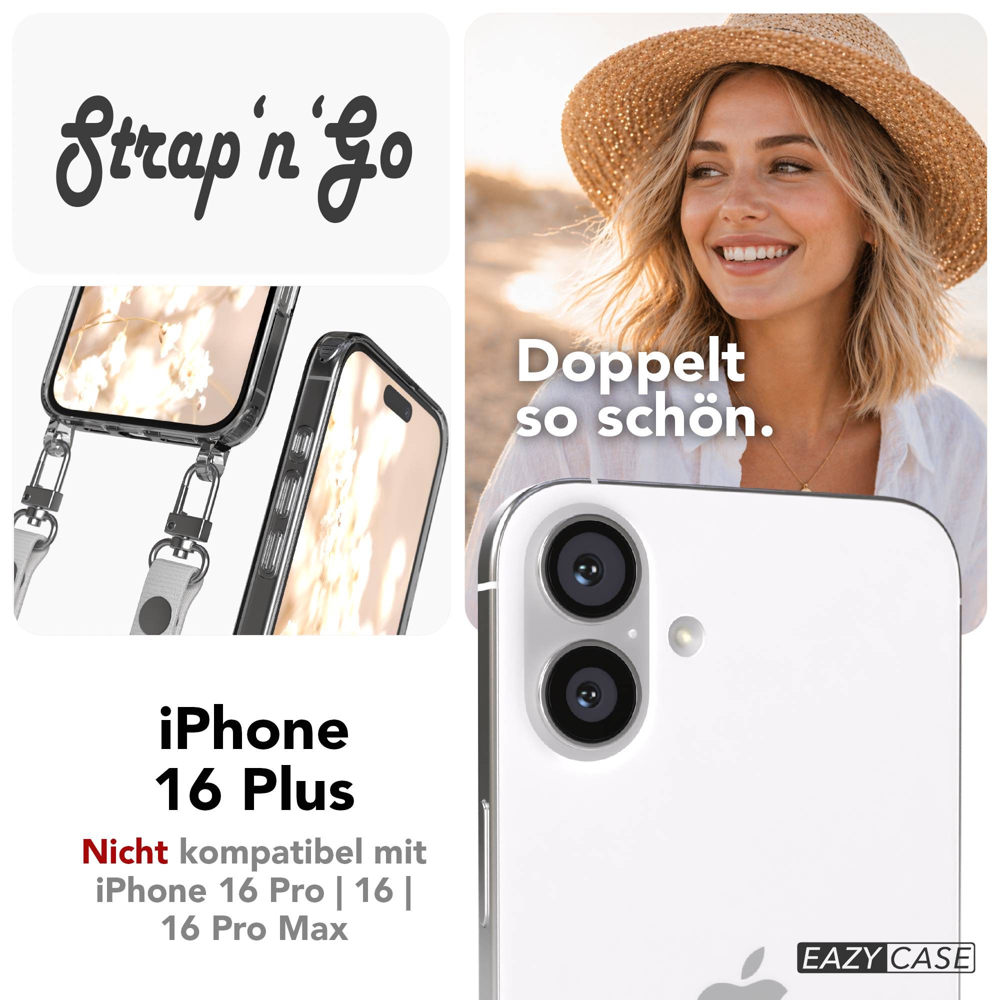 iPhone 16 Plus MagSafe Hülle mit magnetischem Crossbody-Umhängeband von EAZY CASE #farbe_grau-magsafe-funktion-mit-magsafe