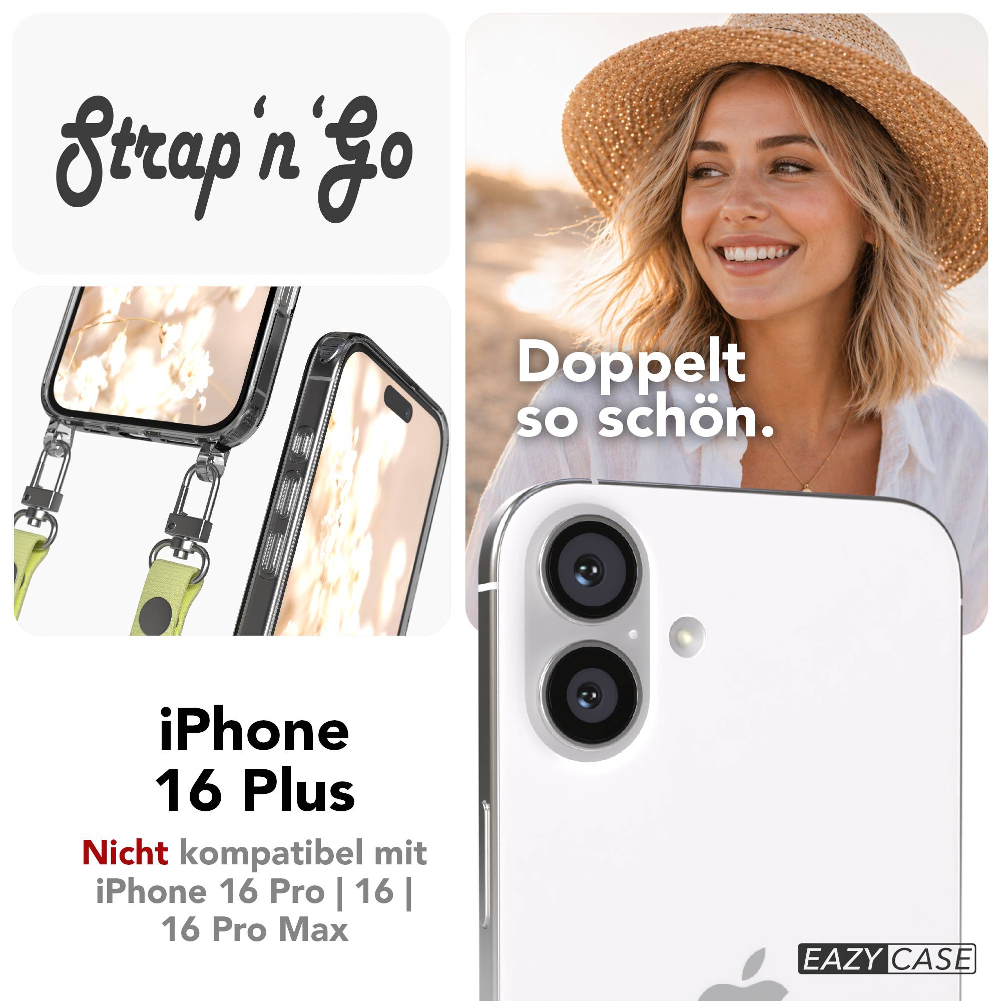 iPhone 16 Plus MagSafe Hülle mit magnetischem Crossbody-Umhängeband von EAZY CASE #farbe_gelb-magsafe-funktion-ohne-magsafe