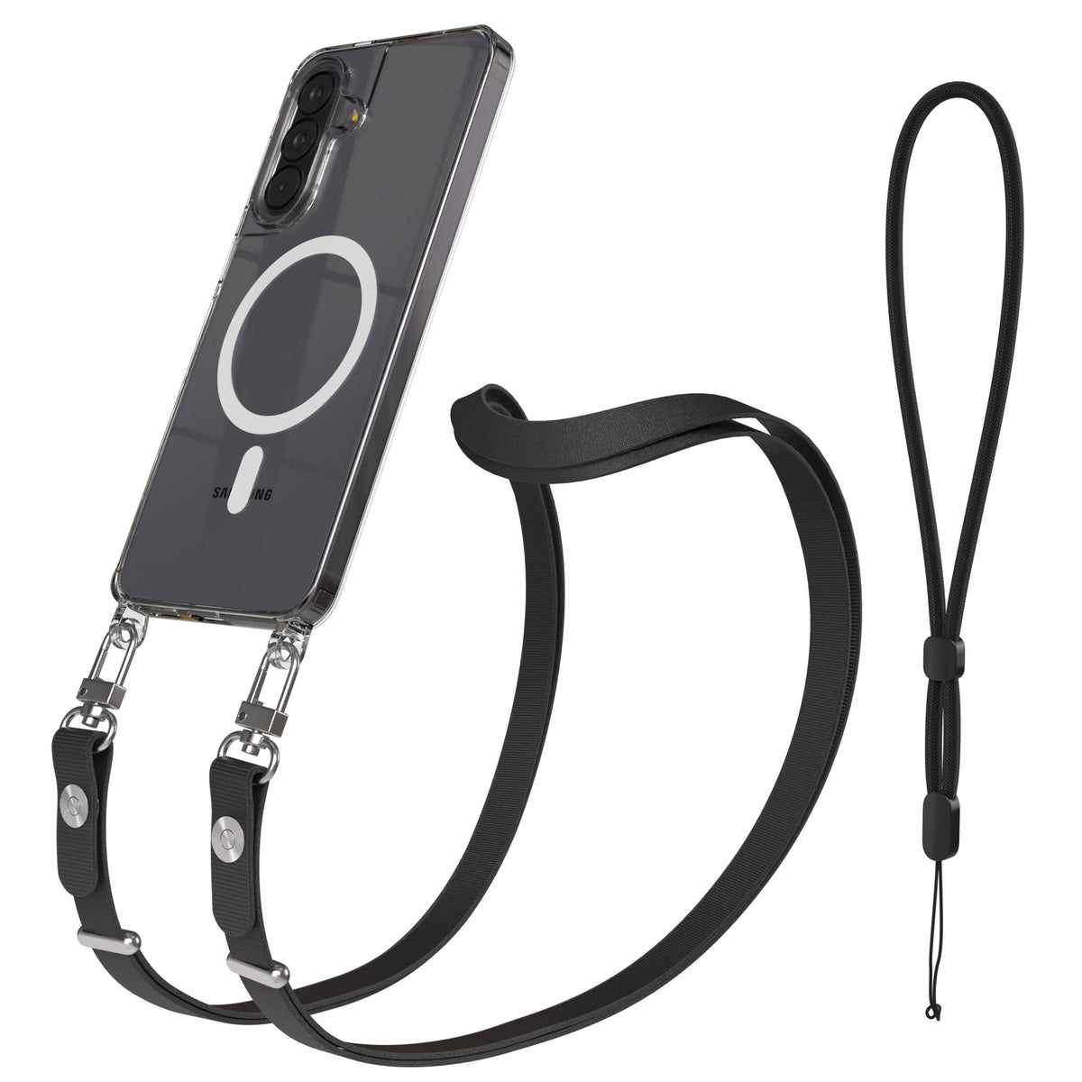 Samsung Galaxy A57 MagSafe Schutzhülle mit magnetischer Crossbody Handykette #farbe_schwarz-magsafe-funktion-mit-magsafe