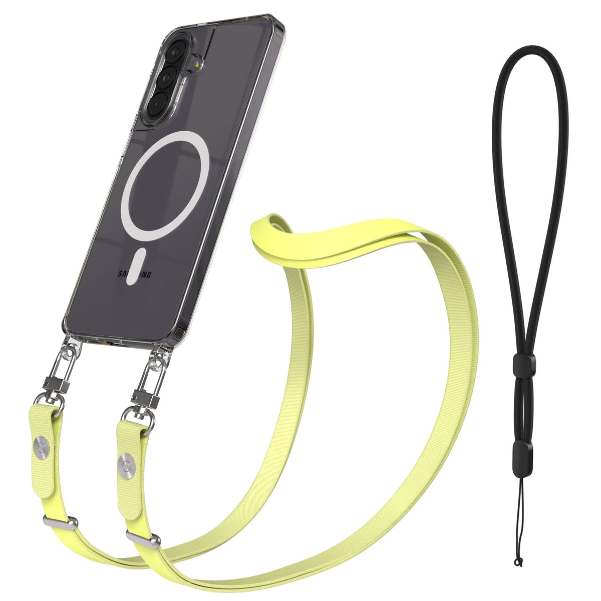 Samsung Galaxy A57 MagSafe Schutzhülle mit magnetischer Crossbody Handykette #farbe_gelb-magsafe-funktion-mit-magsafe