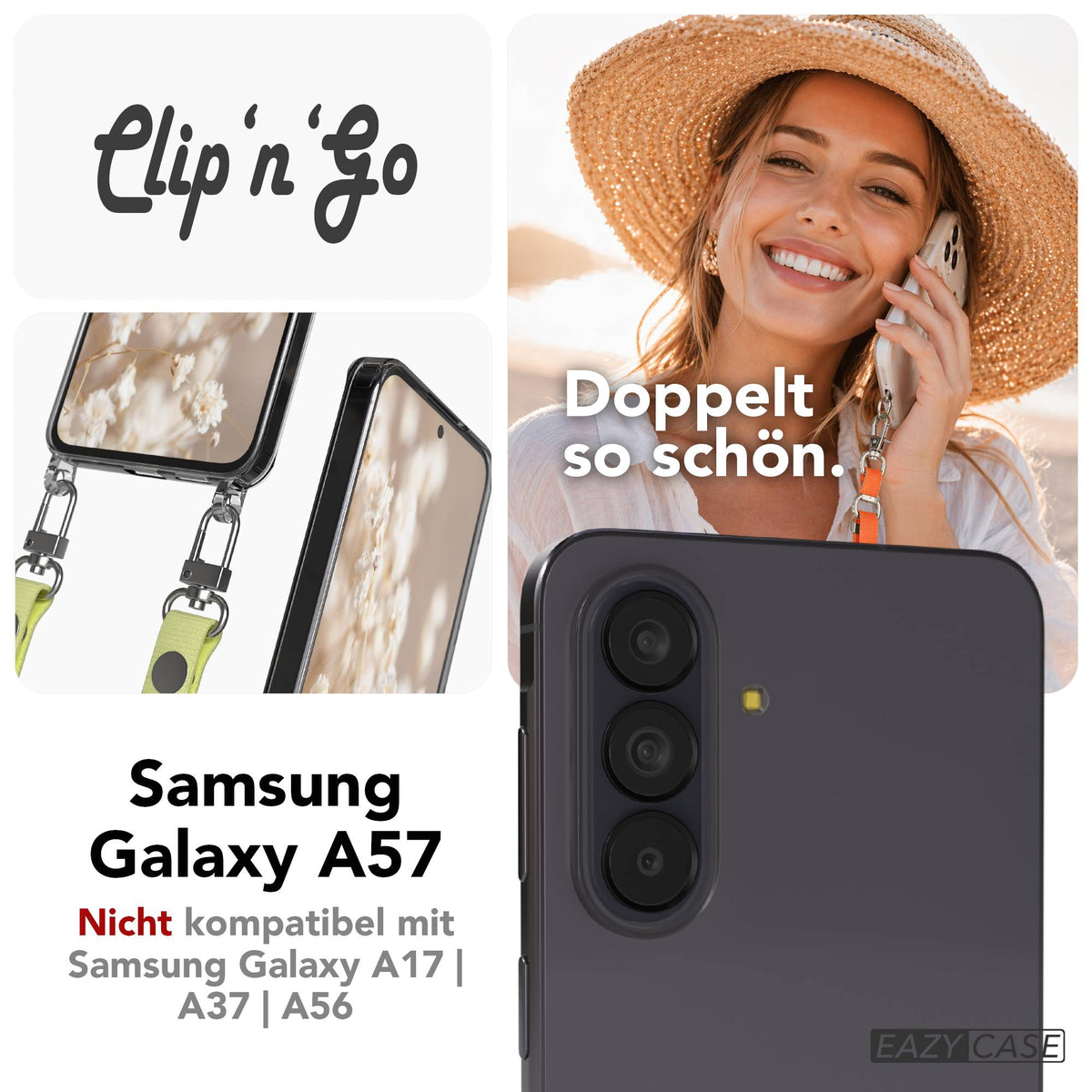 Samsung Galaxy A57 MagSafe Schutzhülle mit magnetischer Crossbody Handykette #farbe_gelb-magsafe-funktion-mit-magsafe