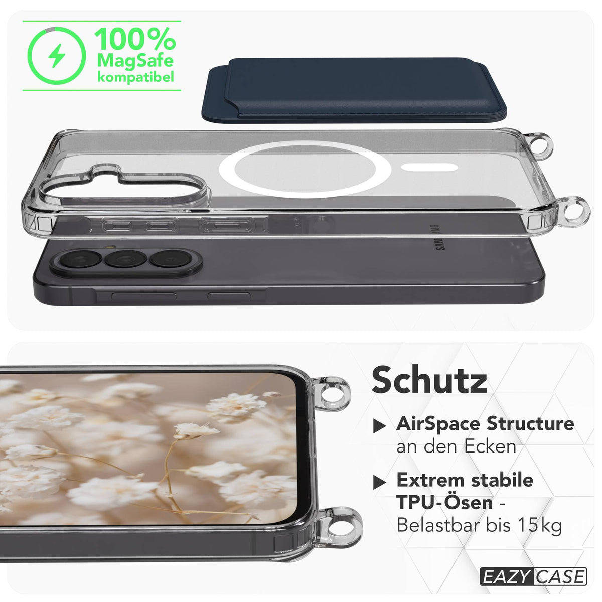 Samsung Galaxy A57 MagSafe Schutzhülle mit magnetischer Crossbody Handykette #farbe_gelb-magsafe-funktion-mit-magsafe