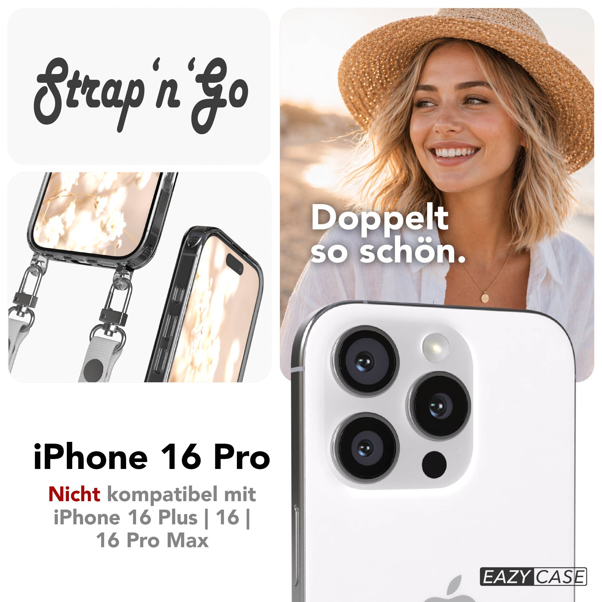 Apple iPhone 16 Pro MagSafe Hülle mit magnetischer Crossbody Handykette Set #farbe_grau-magsafe-funktion-ohne-magsafe