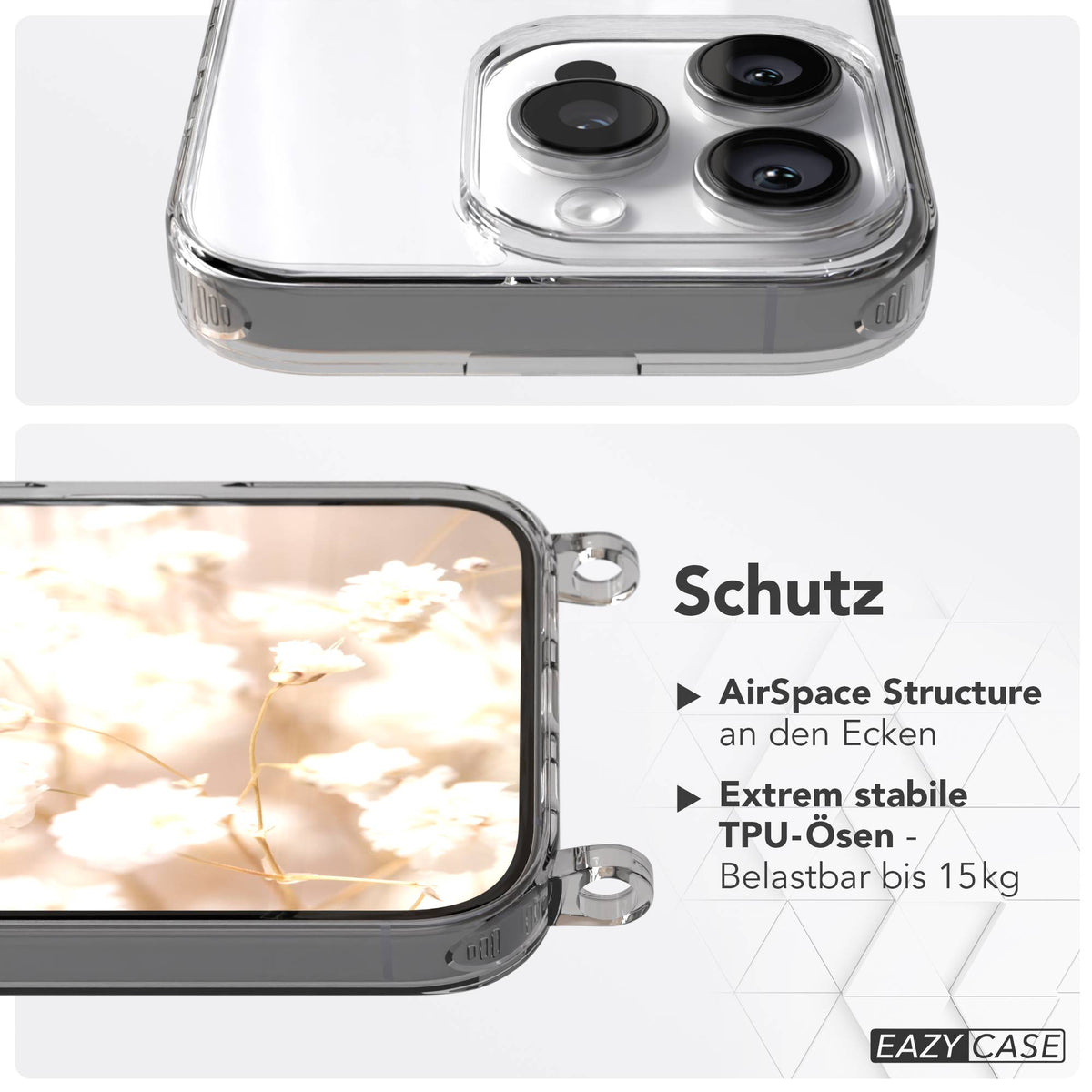Apple iPhone 16 Pro MagSafe Hülle mit magnetischer Crossbody Handykette Set #farbe_grau-magsafe-funktion-mit-magsafe