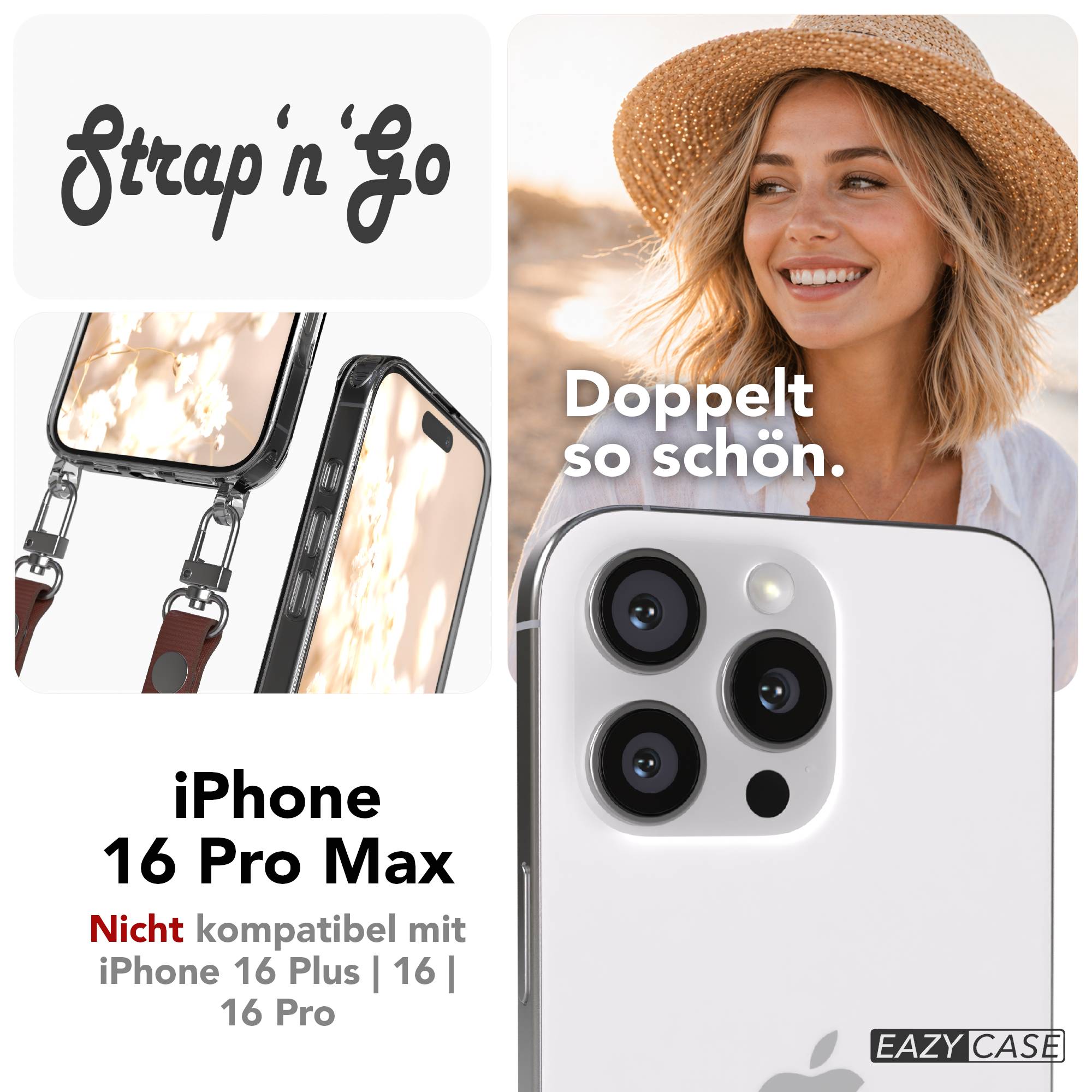 iPhone 16 Pro Max MagSafe Hülle mit magnetischem Crossbody-Umhängeband #farbe_braun-magsafe-funktion-ohne-magsafe