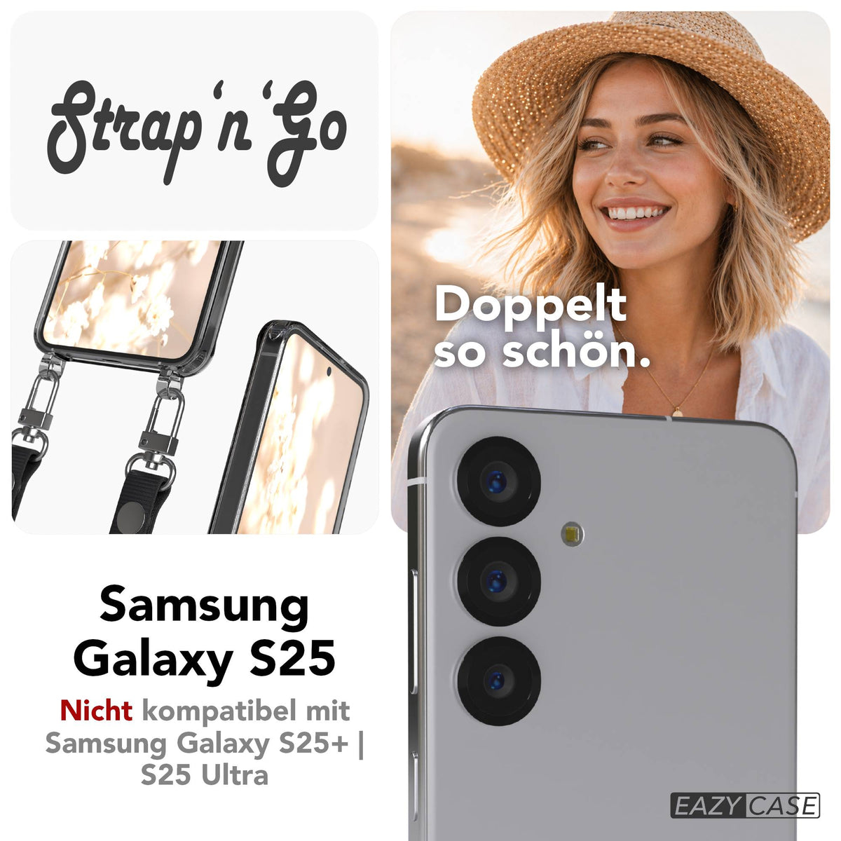 Samsung Galaxy S25 MagSafe Schutzhülle mit magnetischer Crossbody Handykette #farbe_schwarz-magsafe-funktion-ohne-magsafe