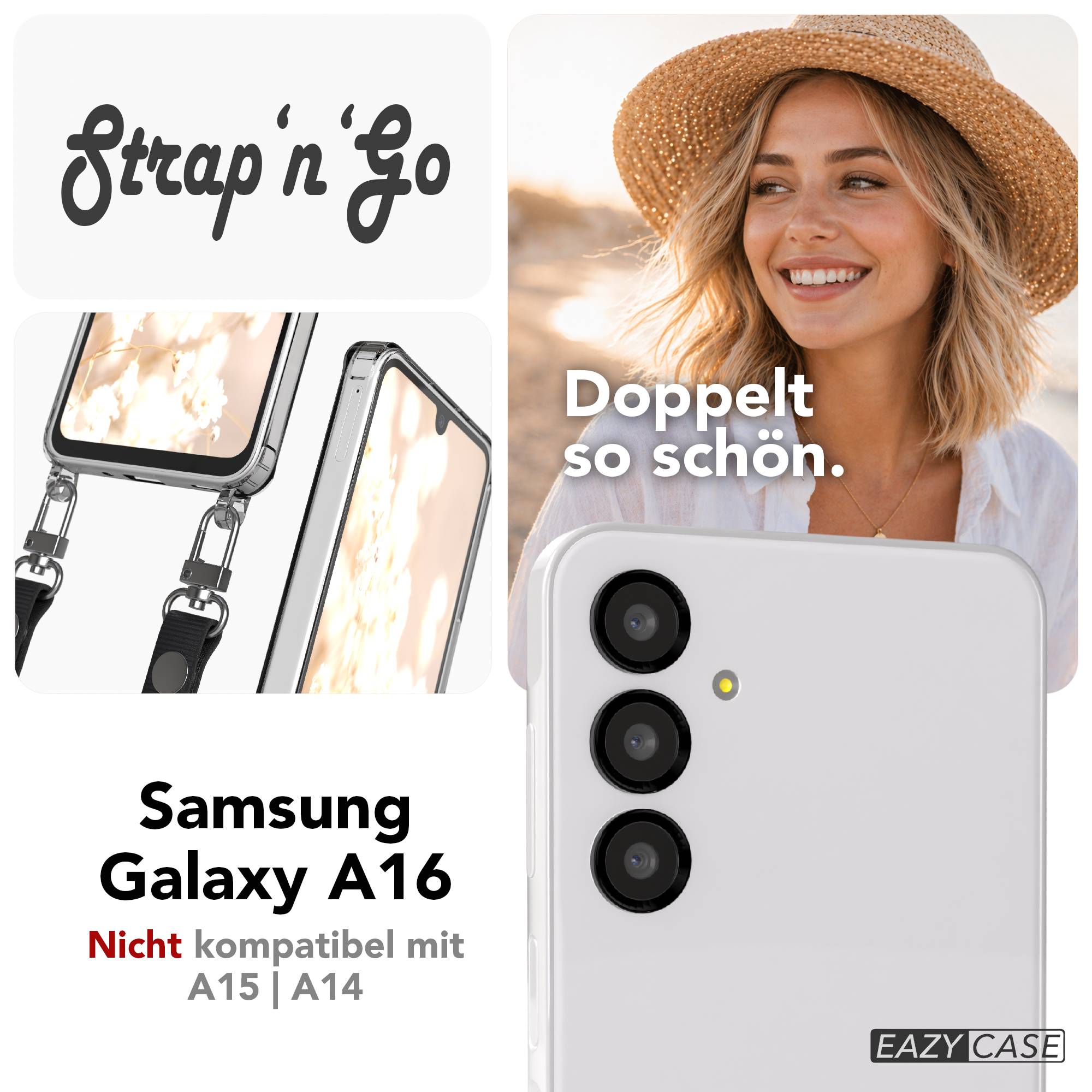 Samsung Galaxy A16 MagSafe Hülle mit magnetischer Crossbody Handykette im Set #farbe_schwarz-magsafe-funktion-ohne-magsafe