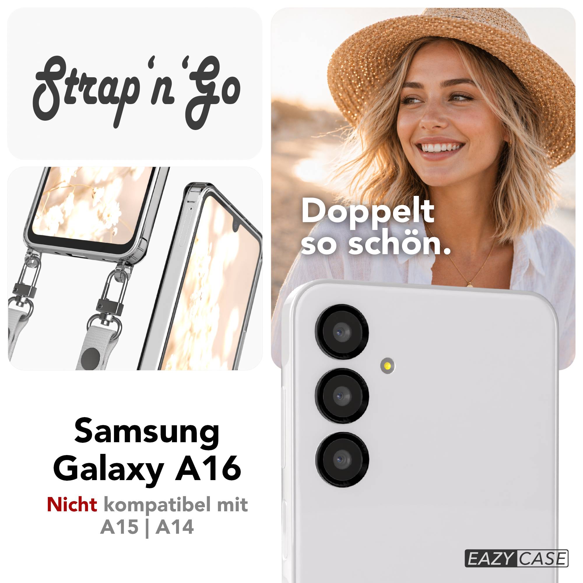 Samsung Galaxy A16 MagSafe Hülle mit magnetischer Crossbody Handykette im Set #farbe_grau-magsafe-funktion-ohne-magsafe