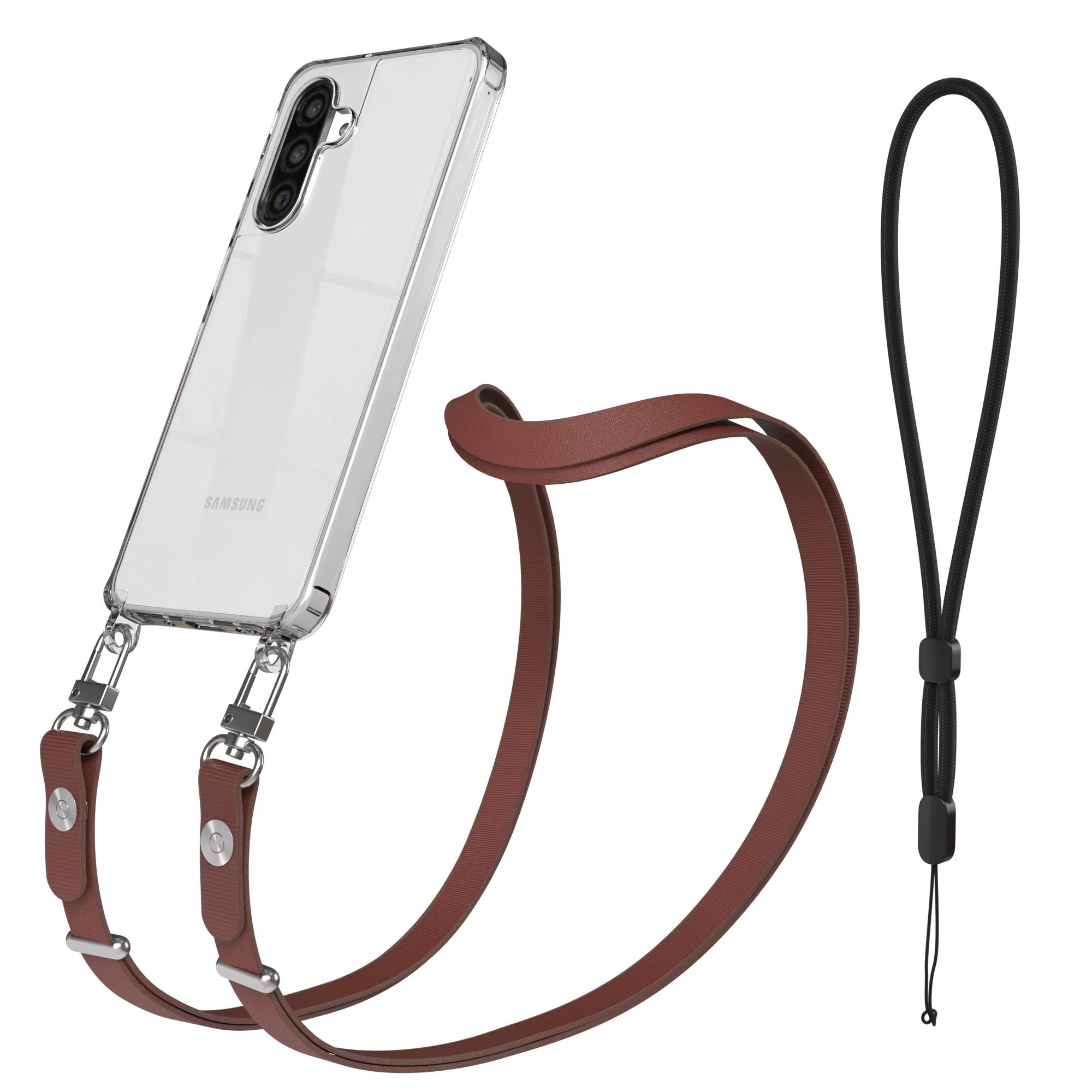 Samsung Galaxy A26 MagSafe Hülle mit magnetischem Crossbody-Umhängegurt Set #farbe_braun-magsafe-funktion-ohne-magsafe