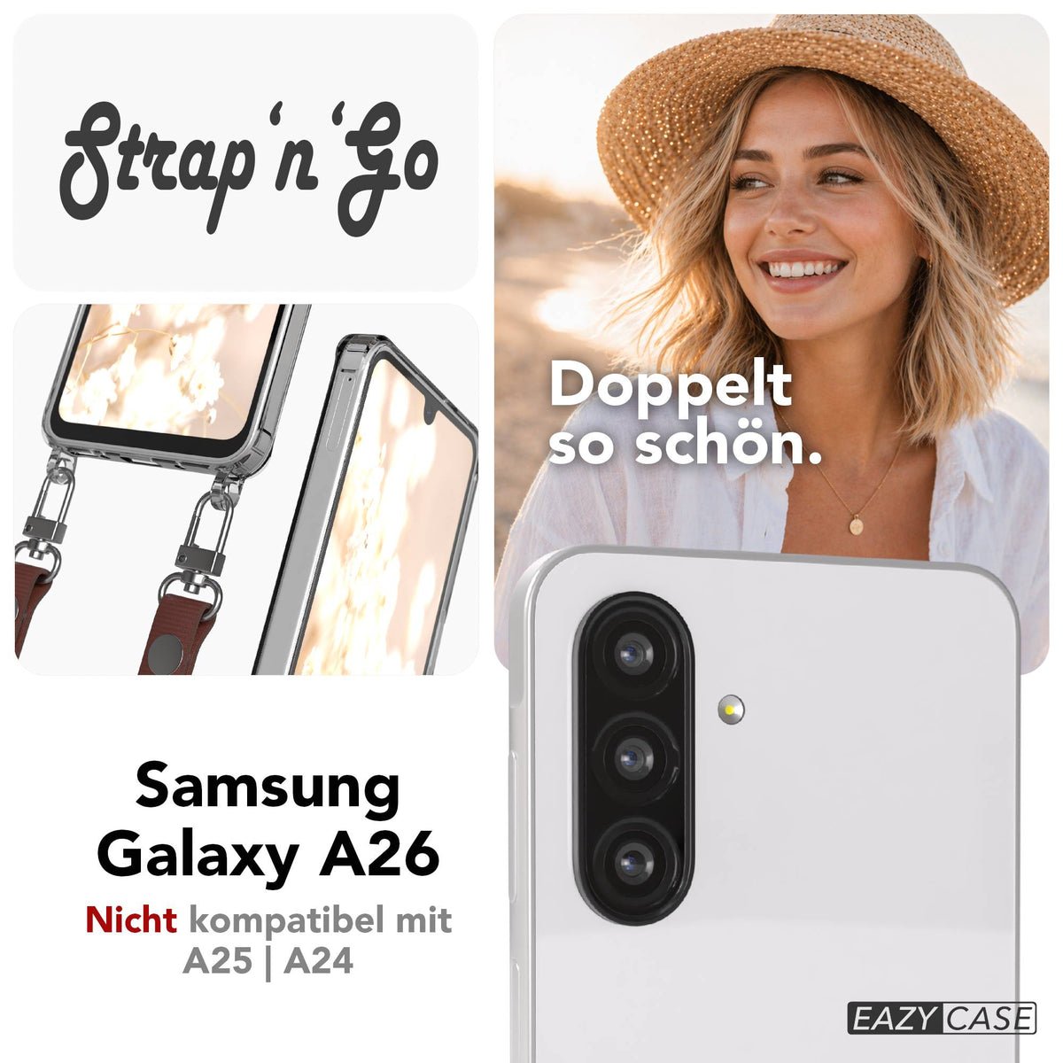 Samsung Galaxy A26 MagSafe Hülle mit magnetischem Crossbody-Umhängegurt Set #farbe_braun-magsafe-funktion-ohne-magsafe